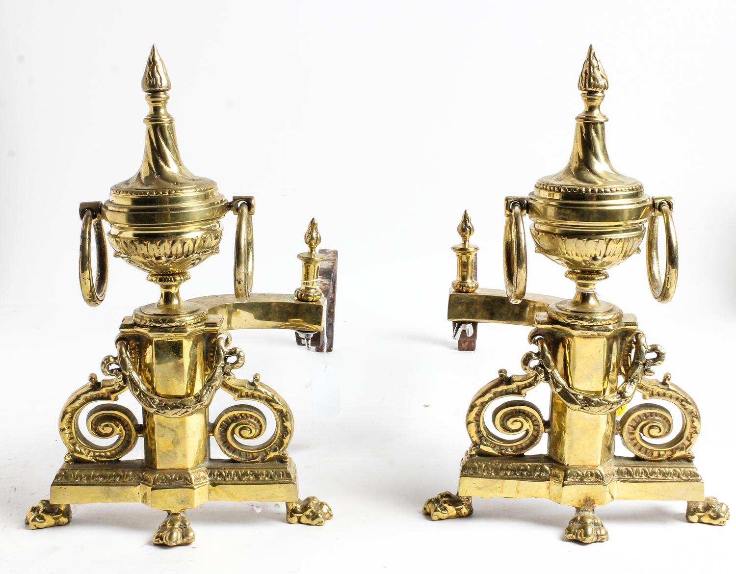 A Pair of Neoclassical Style Gilt Metal Andirons Height 12 1/2 x length 19 inches. — 20TH CENTURY
