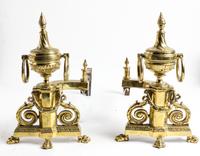 A Pair of Neoclassical Style Gilt Metal Andirons Height 12 1/2 x length 19 inches. — 20TH CENTURY
