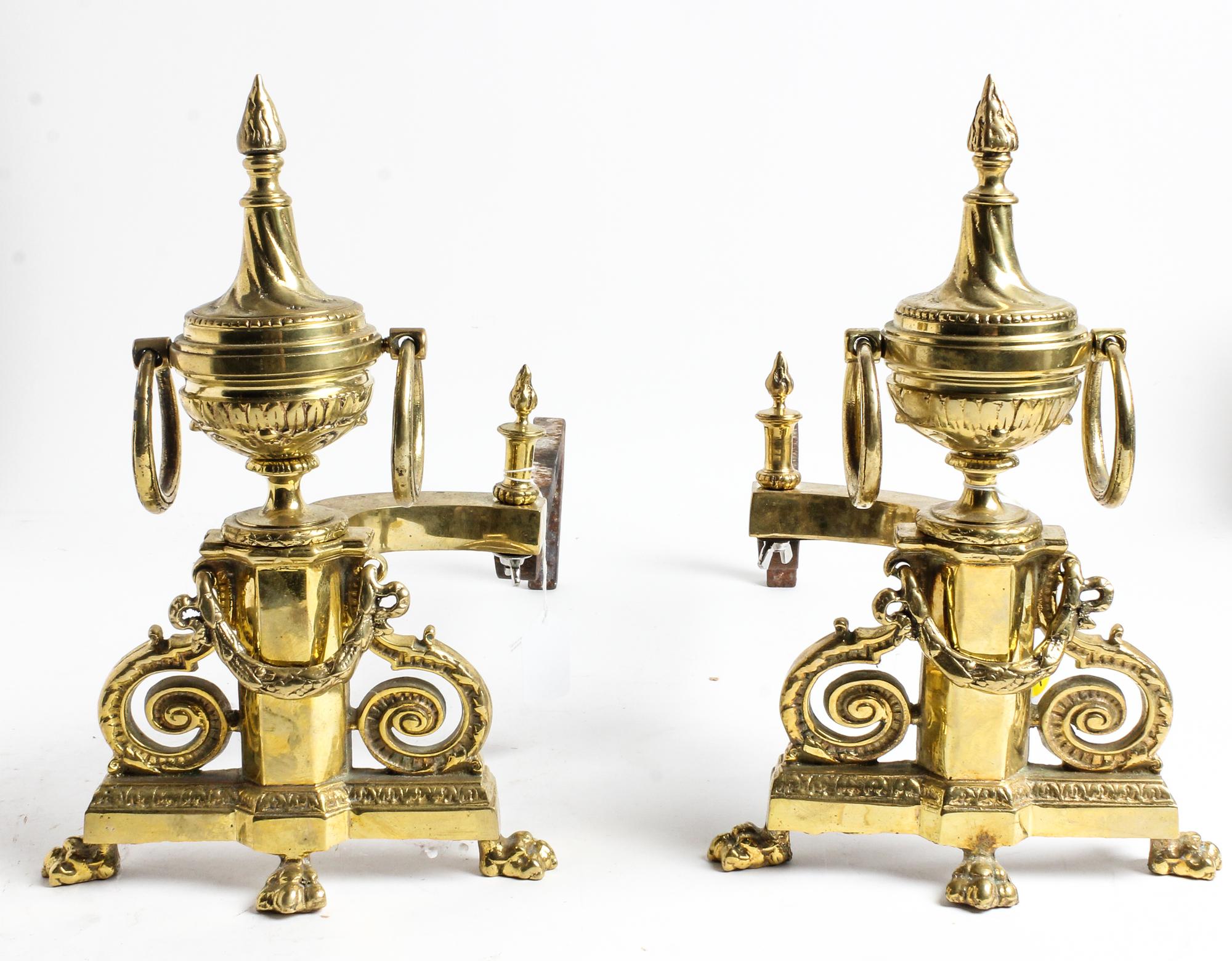 A Pair of Neoclassical Style Gilt Metal Andirons Height 12 1/2 x length 19 inches. — 20TH CENTURY
