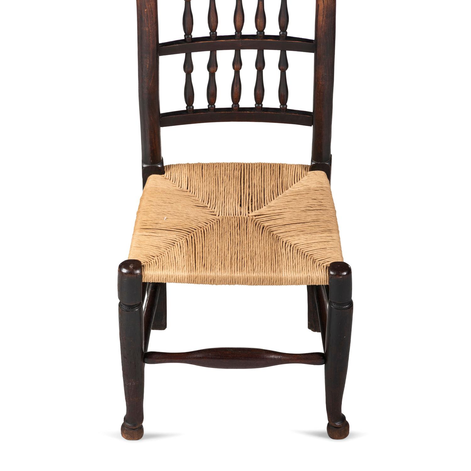 A William and Mary Turned Maple Rush-Seat Hooved-Foot Side Chair