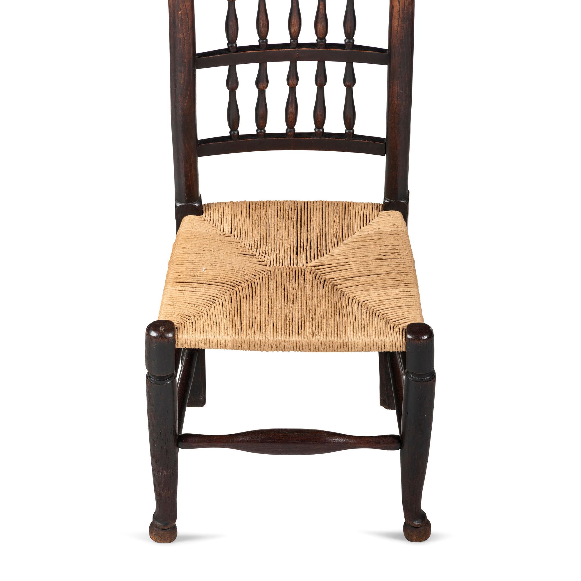 A William and Mary Turned Maple Rush-Seat Hooved-Foot Side Chair