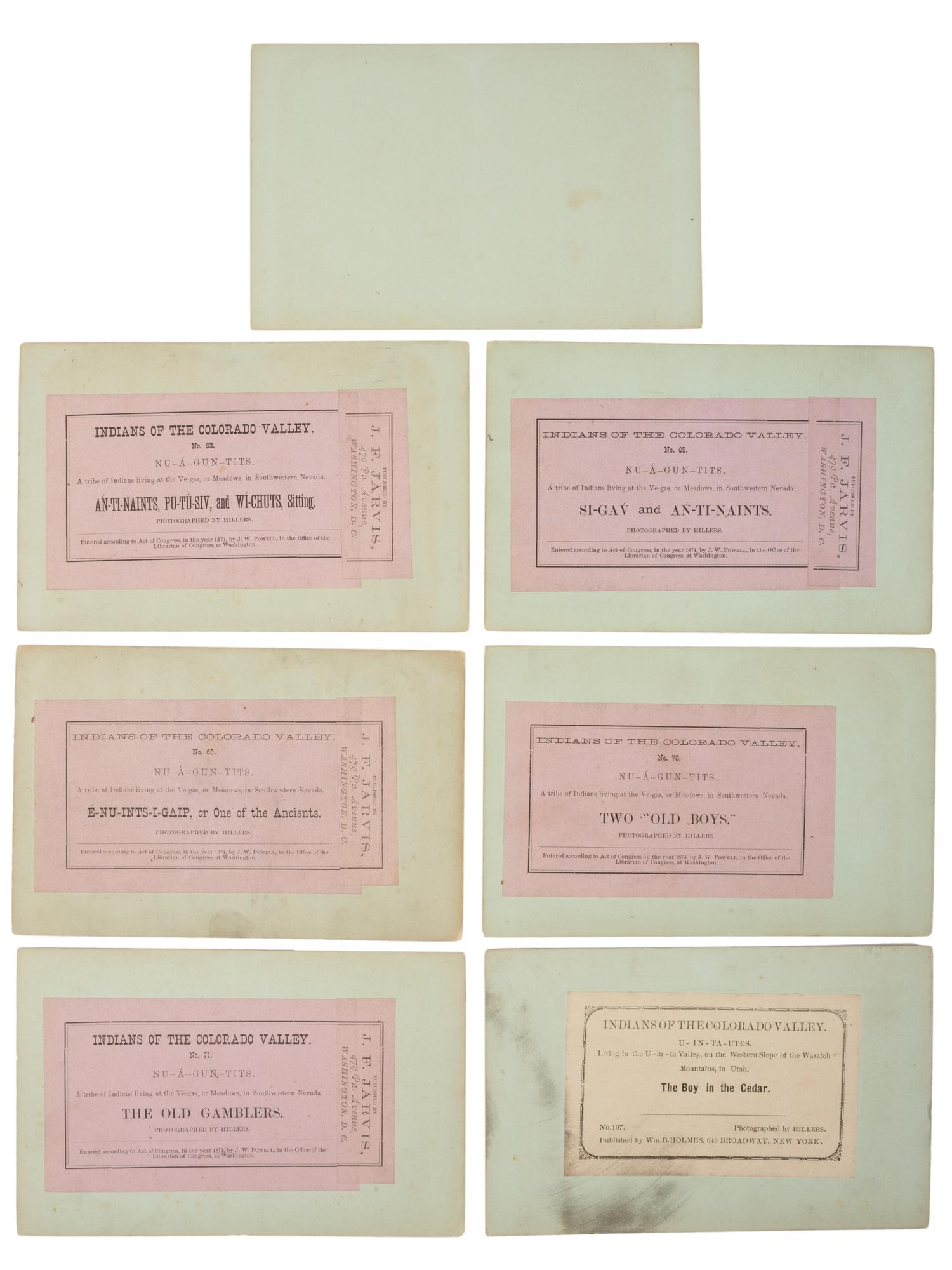 [NATIVE AMERICANS]. HILLERS, John K., and BEAMAN, E.O., photographers. A group of 13 Powell Expedition stereoviews featuring Native American subjects, comprising: