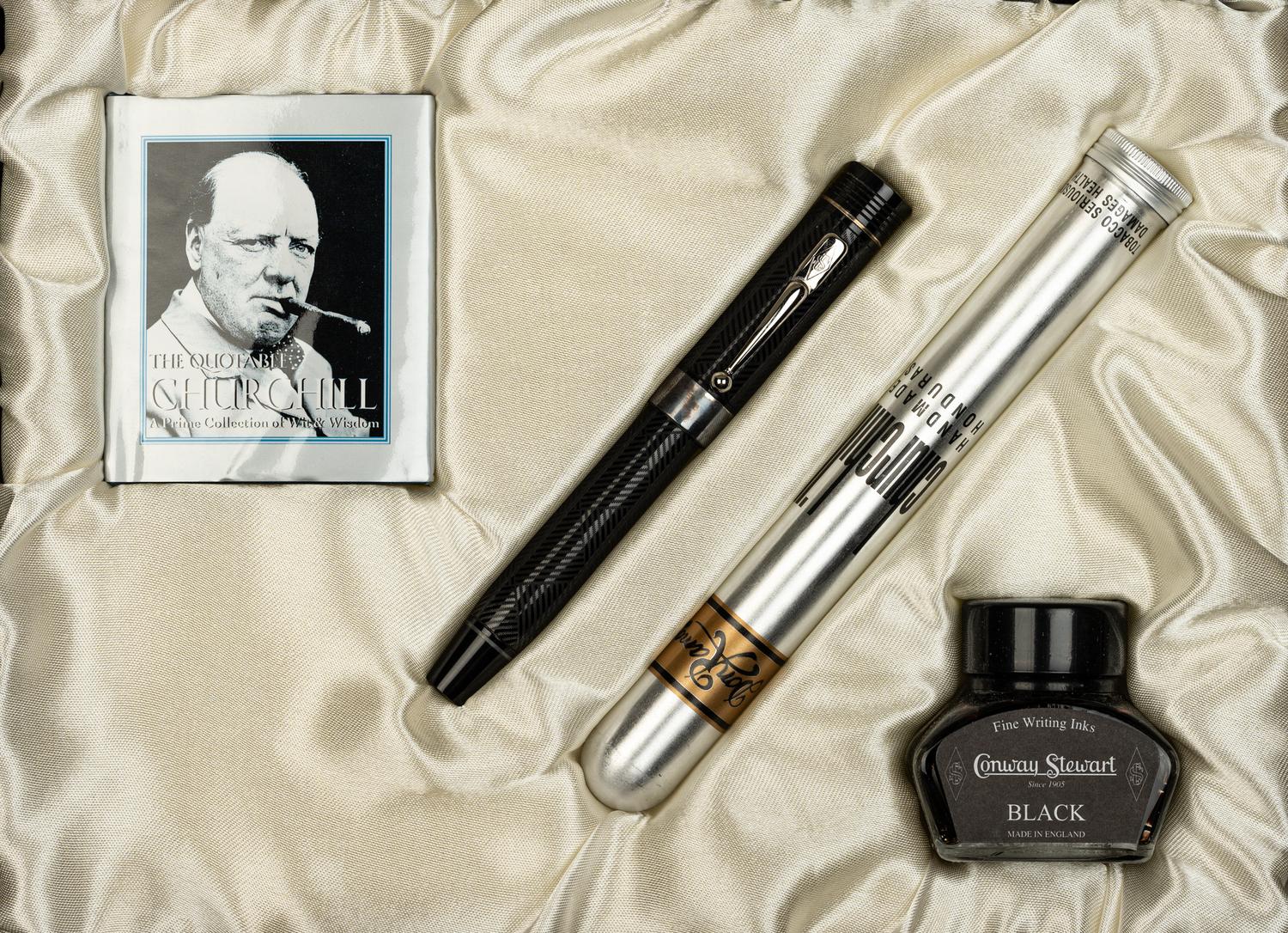 Conway Stewart: Churchill-Ebonite and Silver Trim Limited Edition Fountain Pen and Ink Set