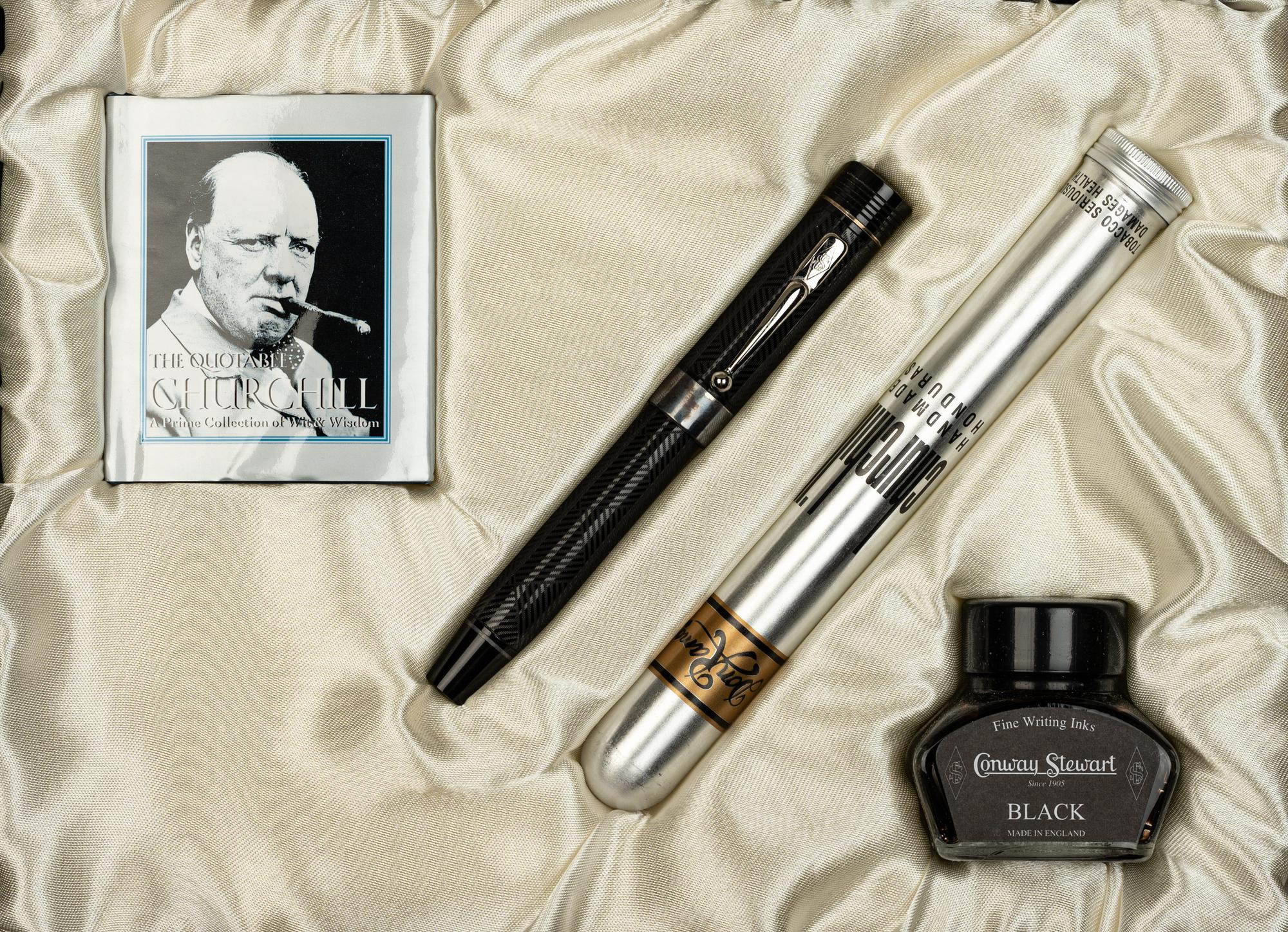 Conway Stewart: Churchill-Ebonite and Silver Trim Limited Edition Fountain Pen and Ink Set