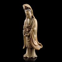 A Chinese Carved Soapstone Meiren , Qing Dynasty 清 壽山石雕美人像