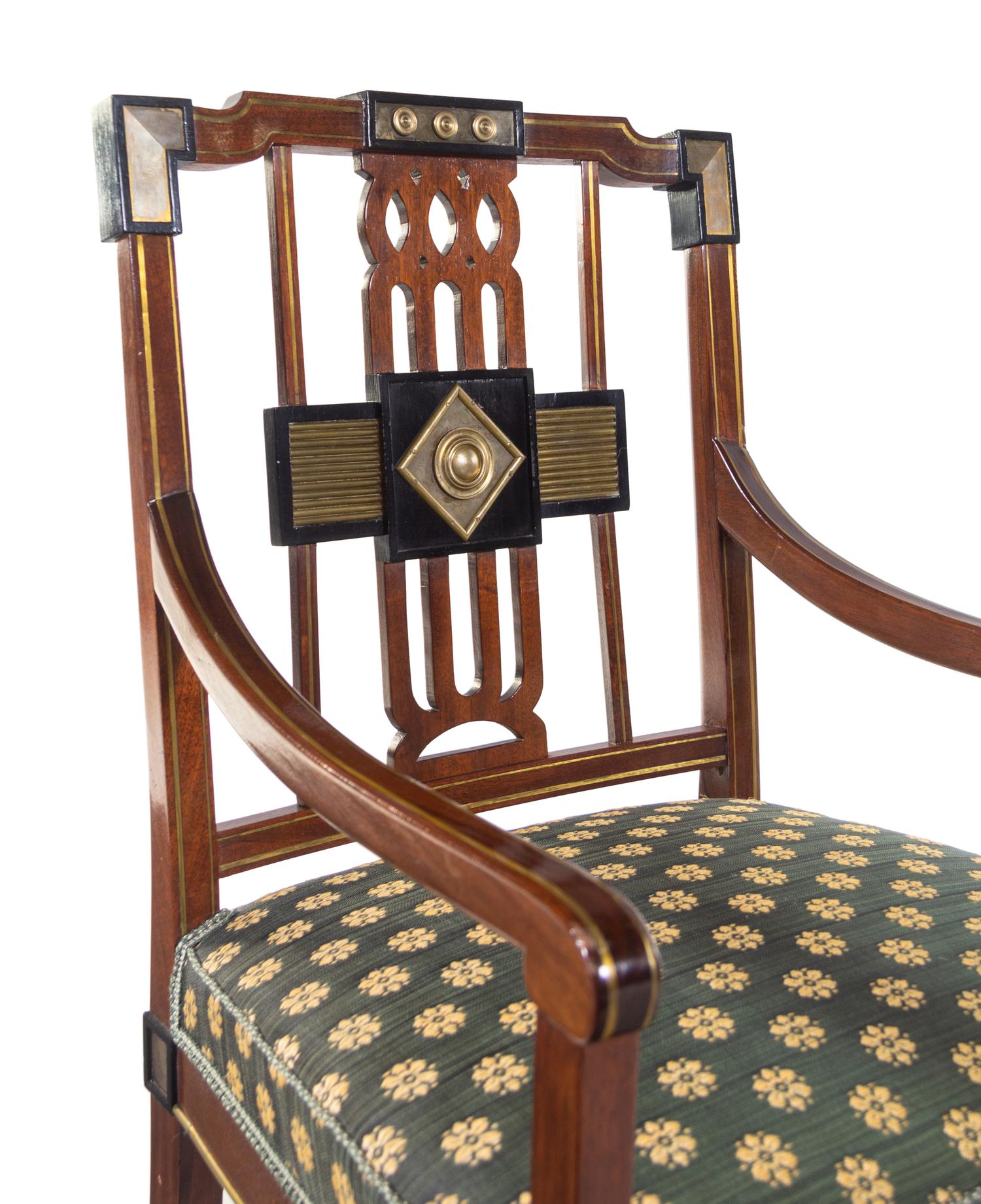 A Set of Twelve Russian Empire Bronze Mounted and Parcel Ebonized Mahogany Dining Chairs