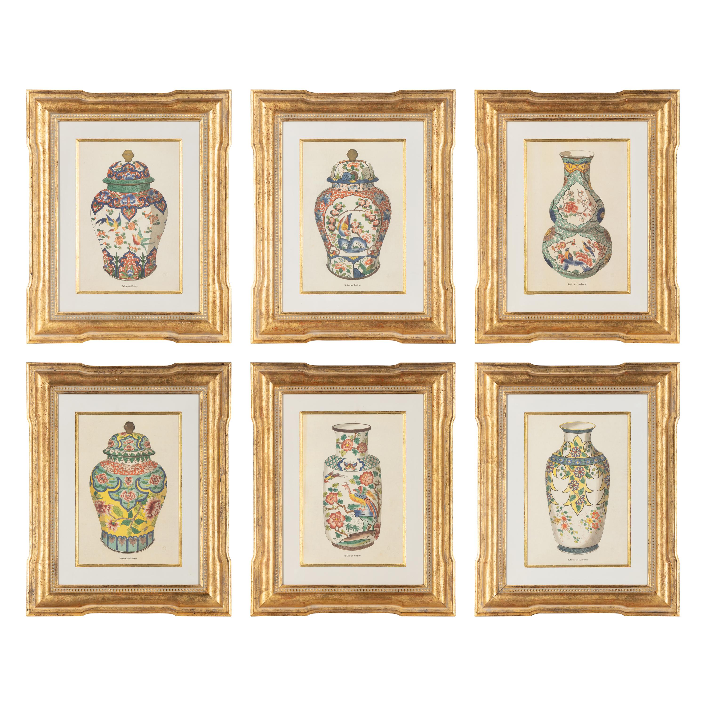 A Set of Six Framed Prints of Chinese Porcelain Vases