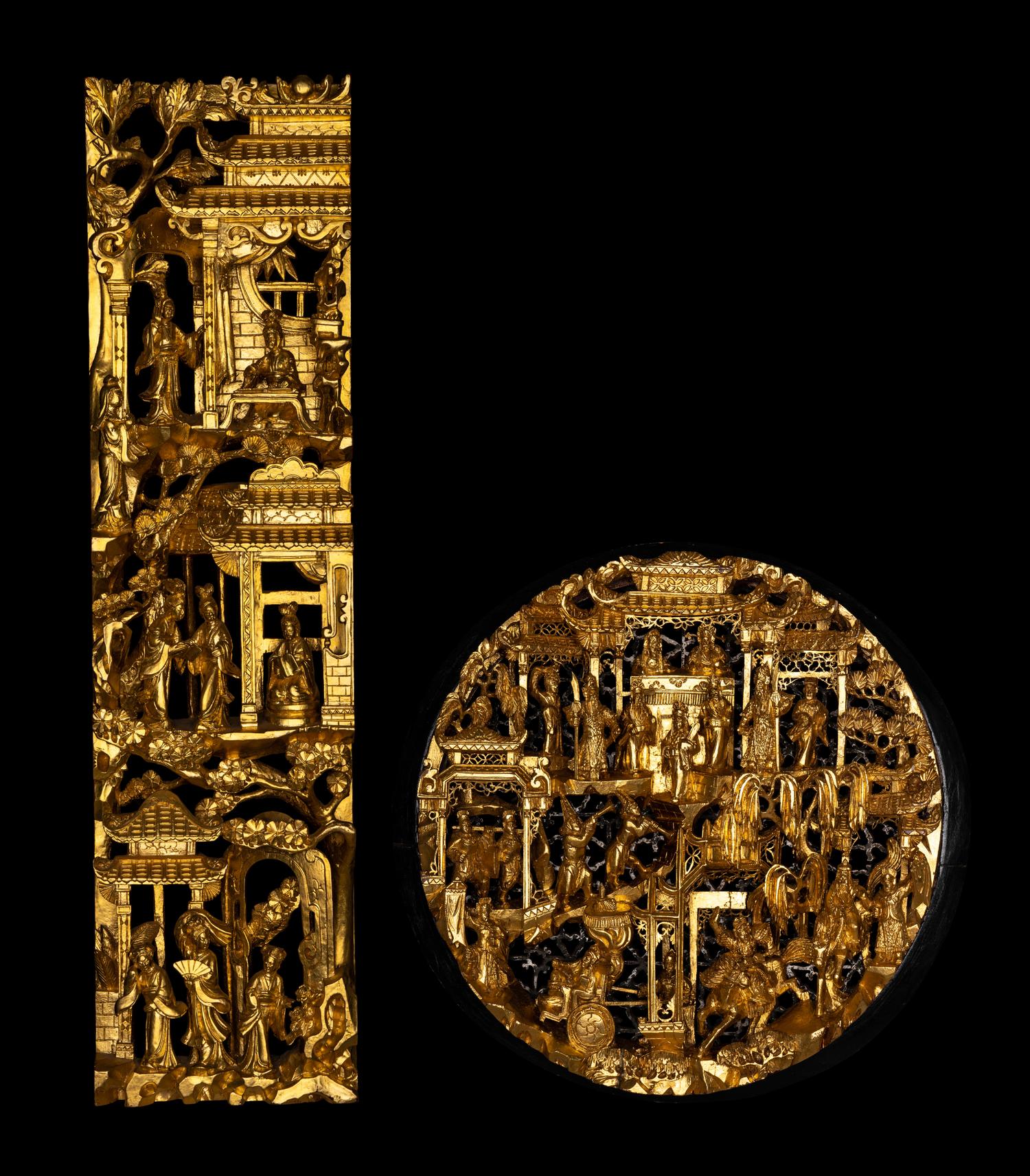 Two Chinese Gilt Wood Wall Panels