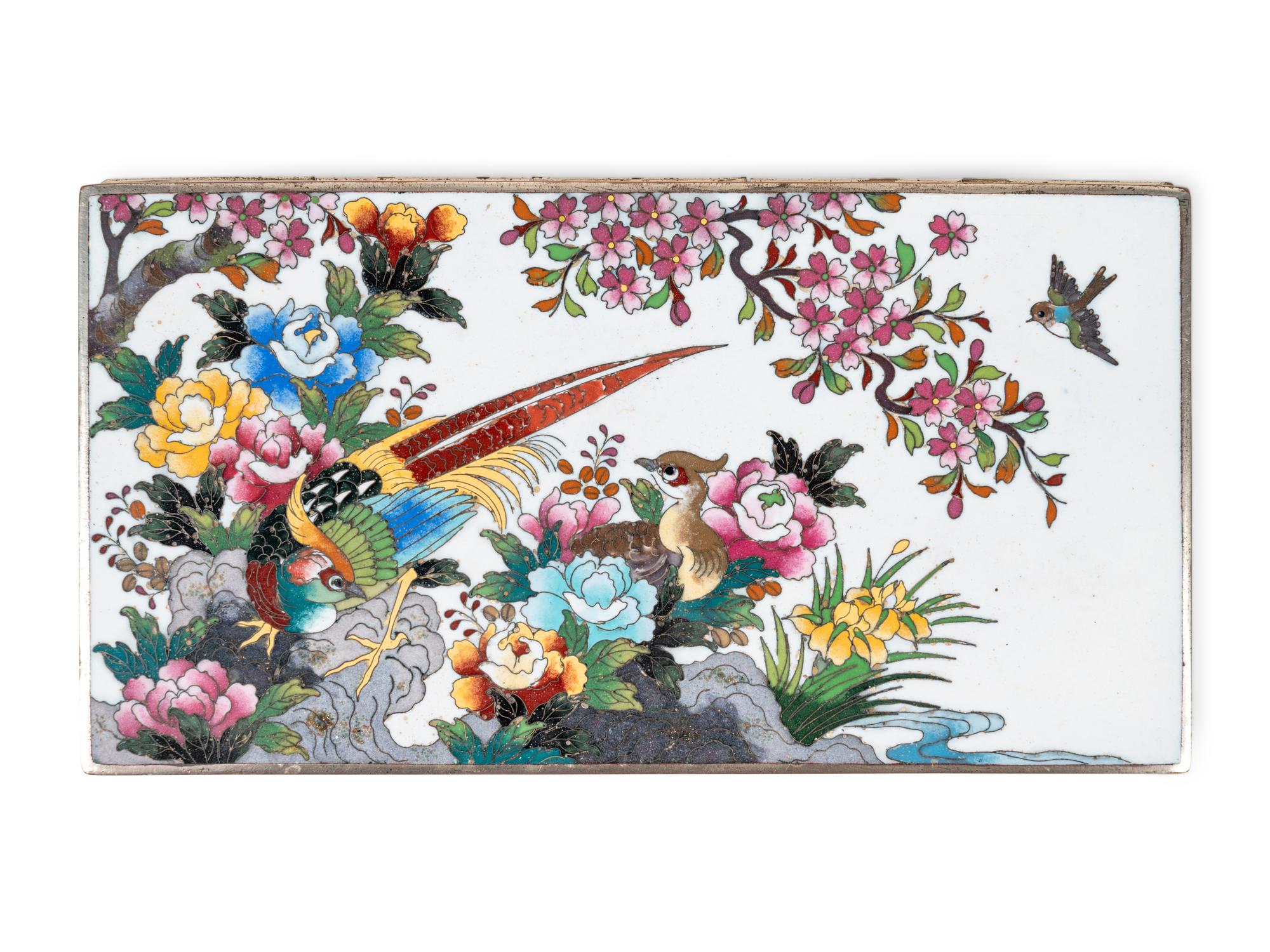 Eight Japanese Cream Ground Cloissoné Enamel Vessels