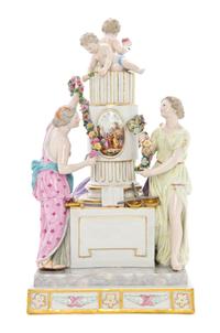 A Meissen Porcelain Figural Group, Height 13 inches.