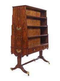 A Regency Style Figured Rosewood Double-Sided Bookcase on Stand