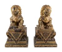 A Pair of Large Chinese Giltwood and Composition Buddhistic Lions