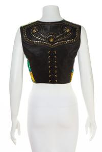 A Gianni Versace Leather Embellished Vest with Silk Tie Front, Size 40.
