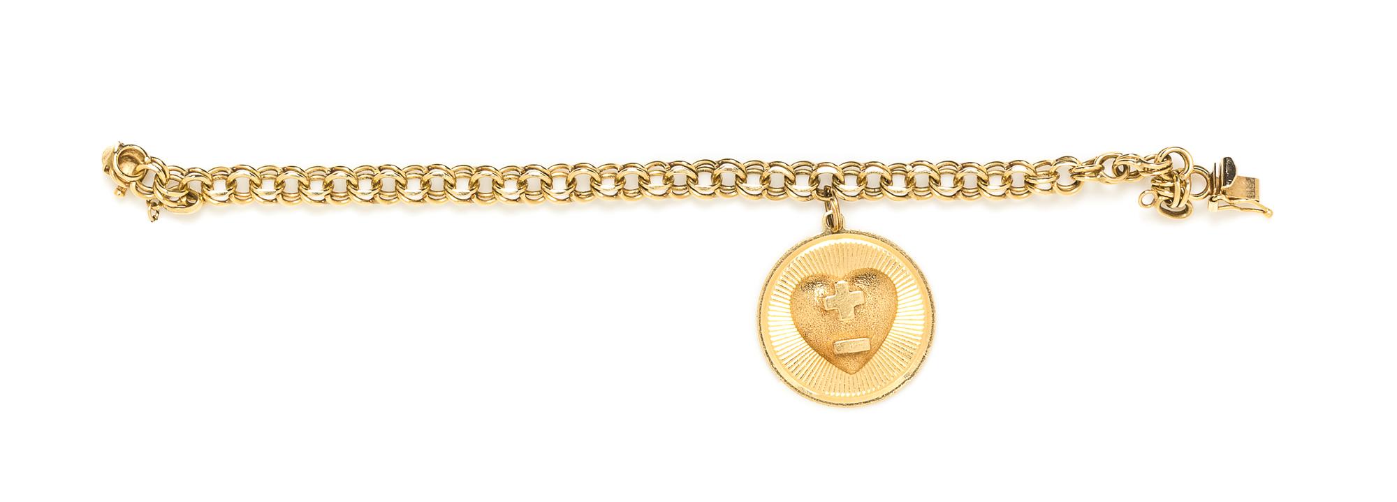 A 14 Karat Yellow Gold Love Charm Bracelet, 12.30 dwts.