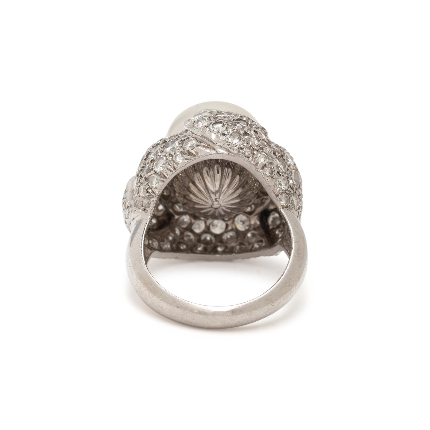 DAVID WEBB, CULTURED PEARL AND DIAMOND RING