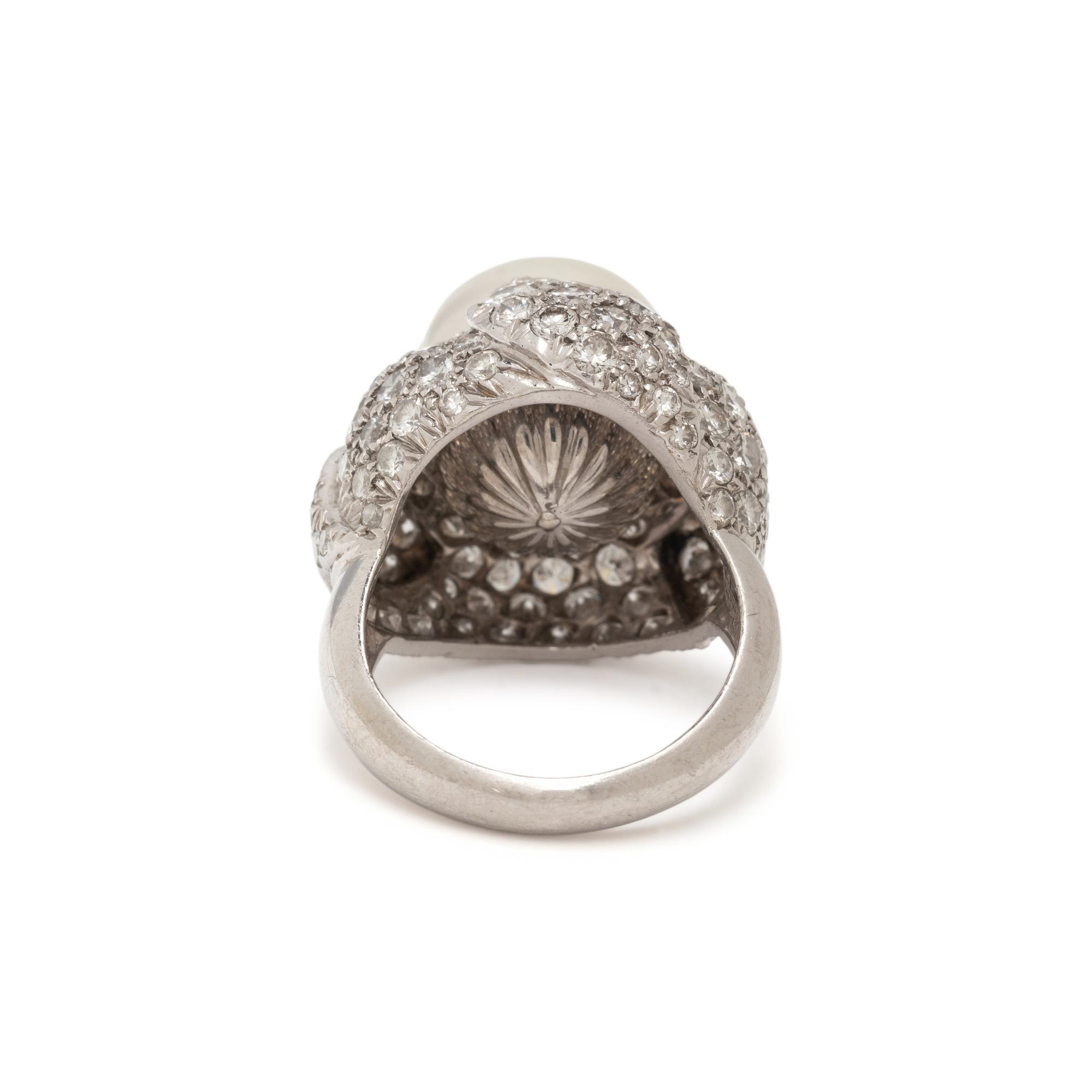 DAVID WEBB, CULTURED PEARL AND DIAMOND RING