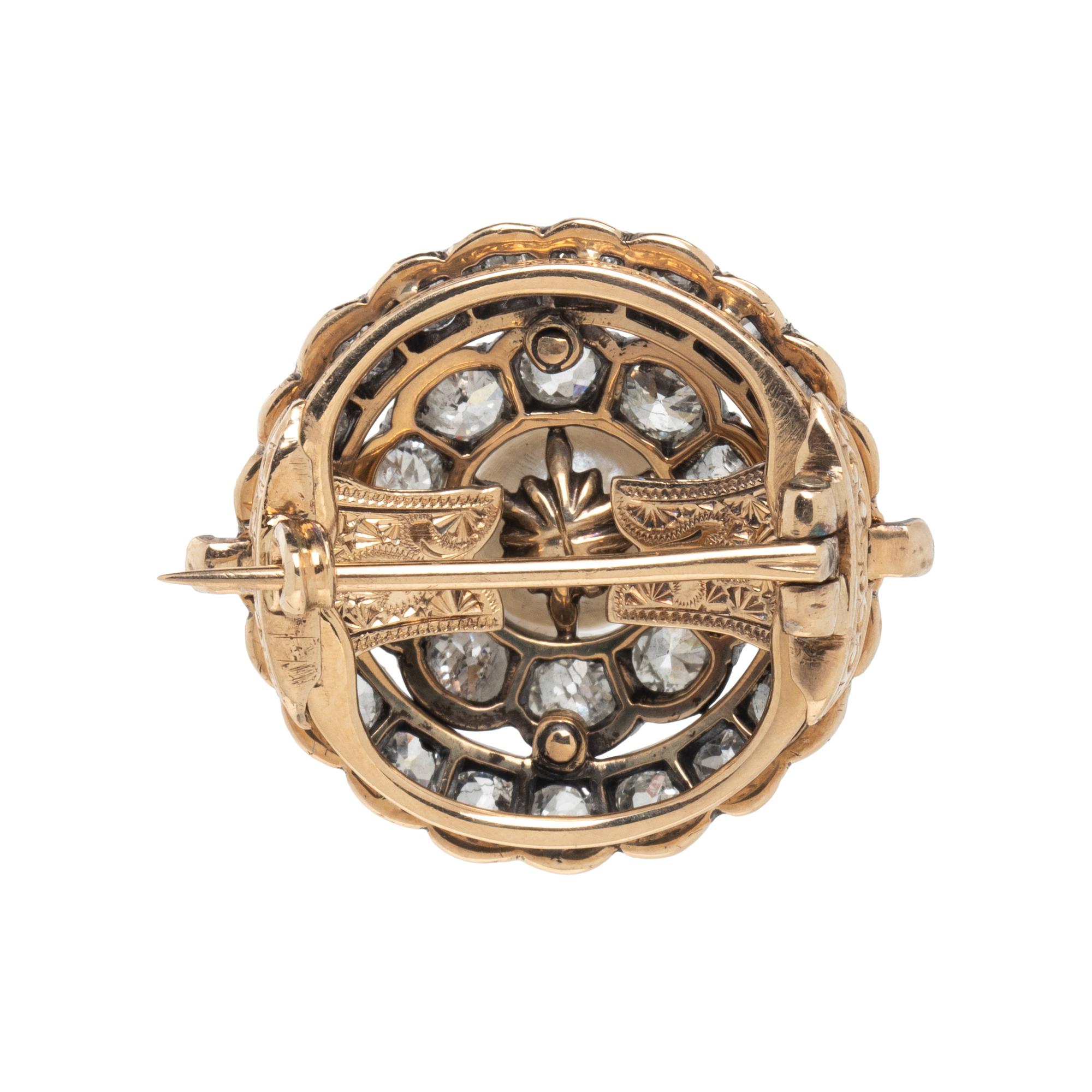 ANTIQUE, CULTURED PEARL AND DIAMOND BROOCH