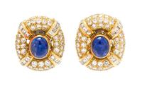 A Pair of 18 Karat Yellow Gold, Sapphire and Diamond Earclips, Mayor's, 9.75 dwts.