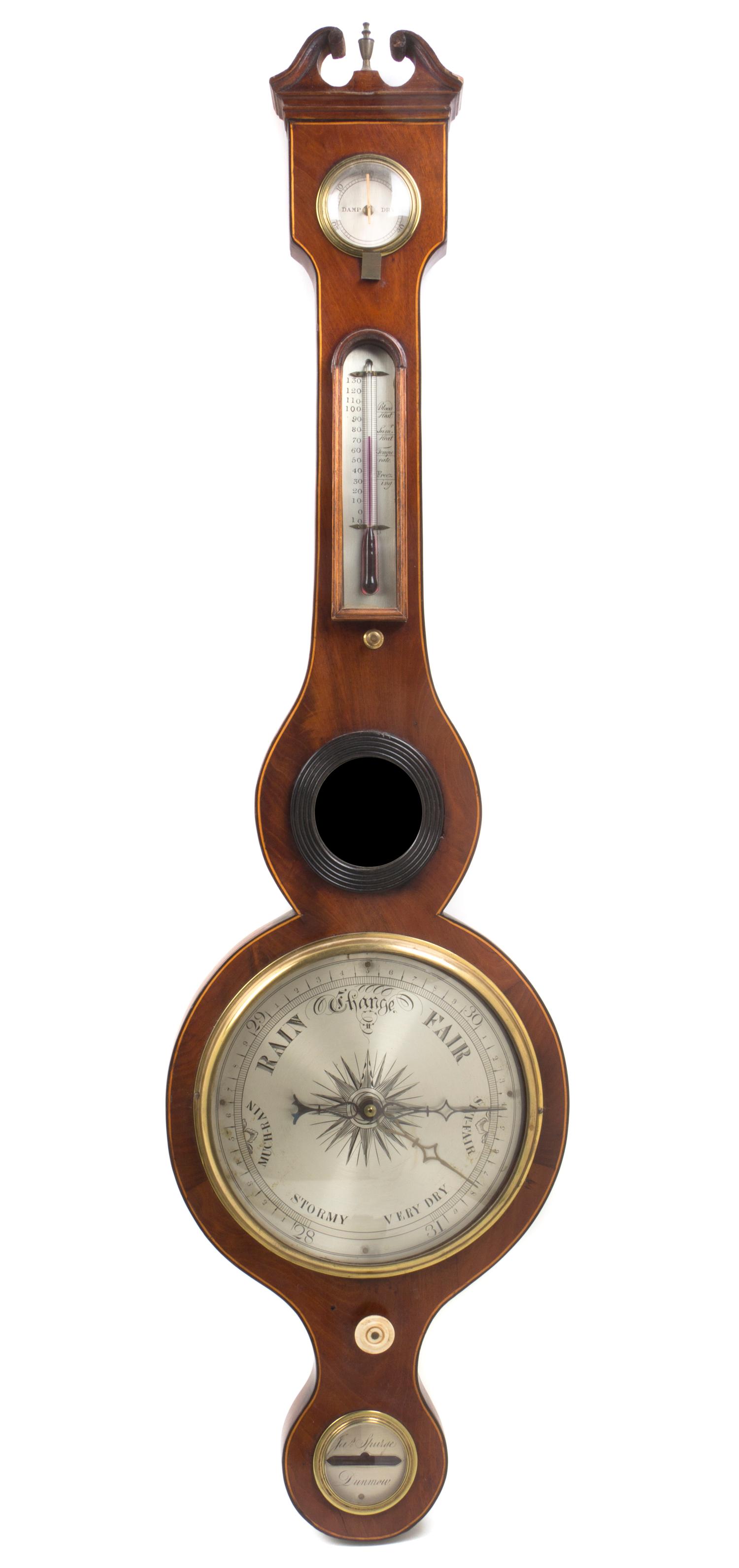 A George III Style Mahogany Wheel Barometer, Height 38 3/4 inches.