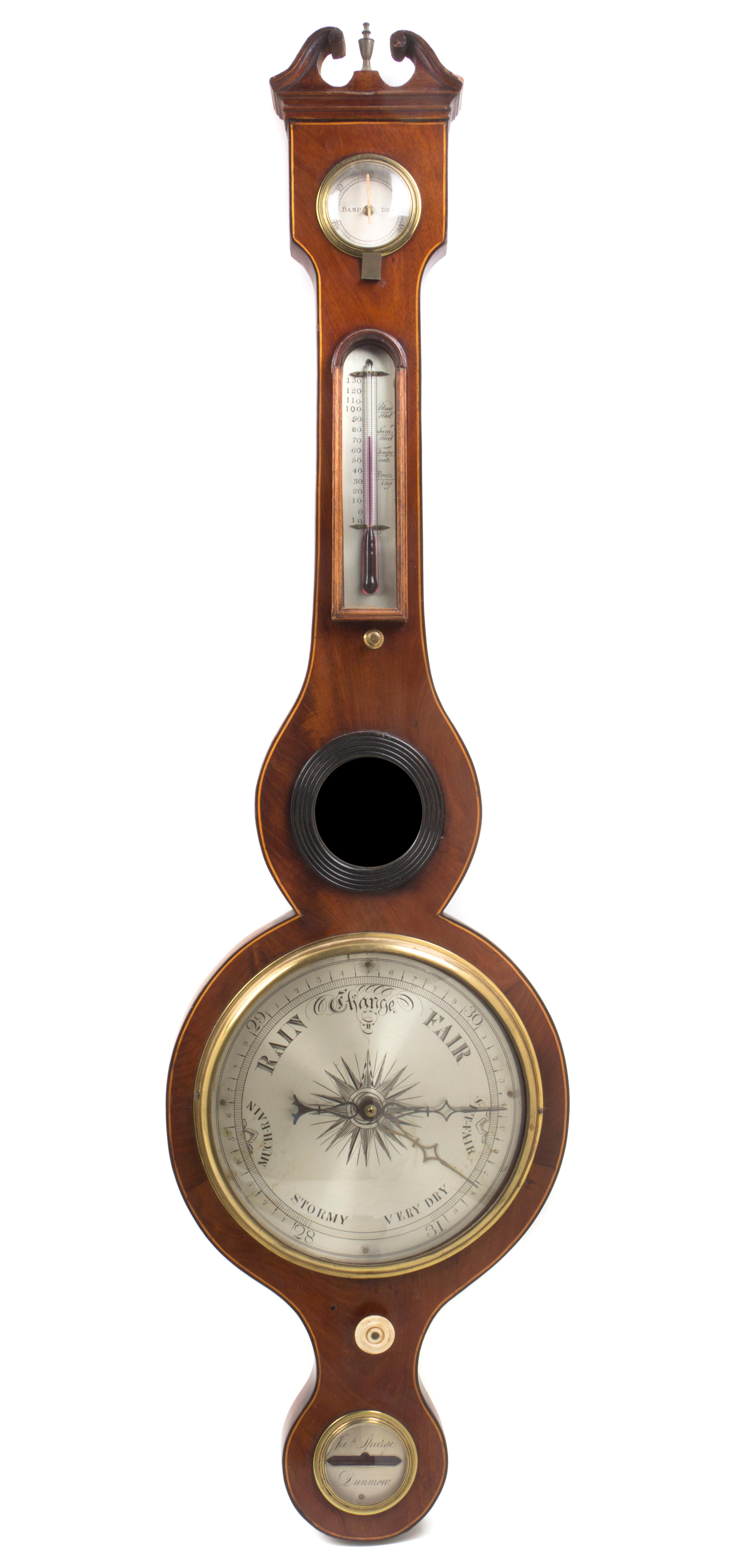 A George III Style Mahogany Wheel Barometer, Height 38 3/4 inches.