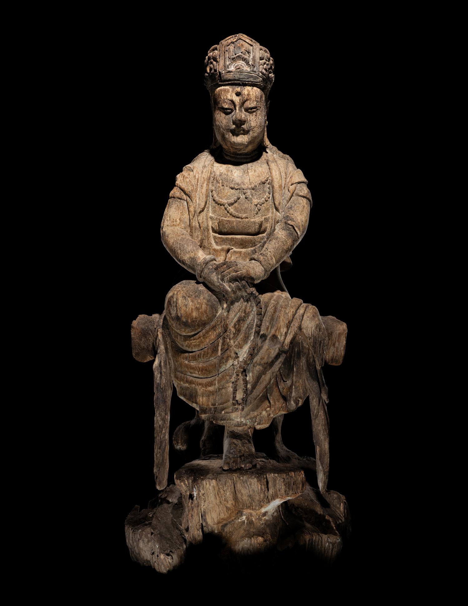 A Carved Wood Figure of Guanyin