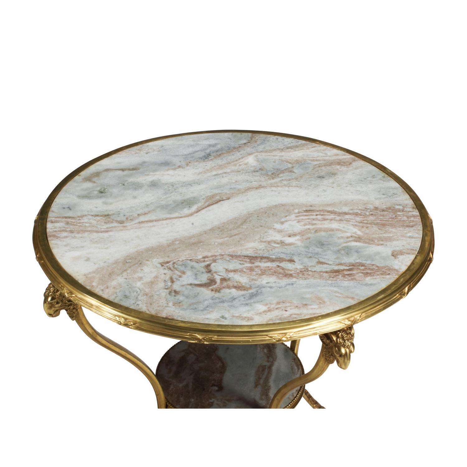 A Pair of French Neoclassical Style Gilt Bronze and Marble Guéridons