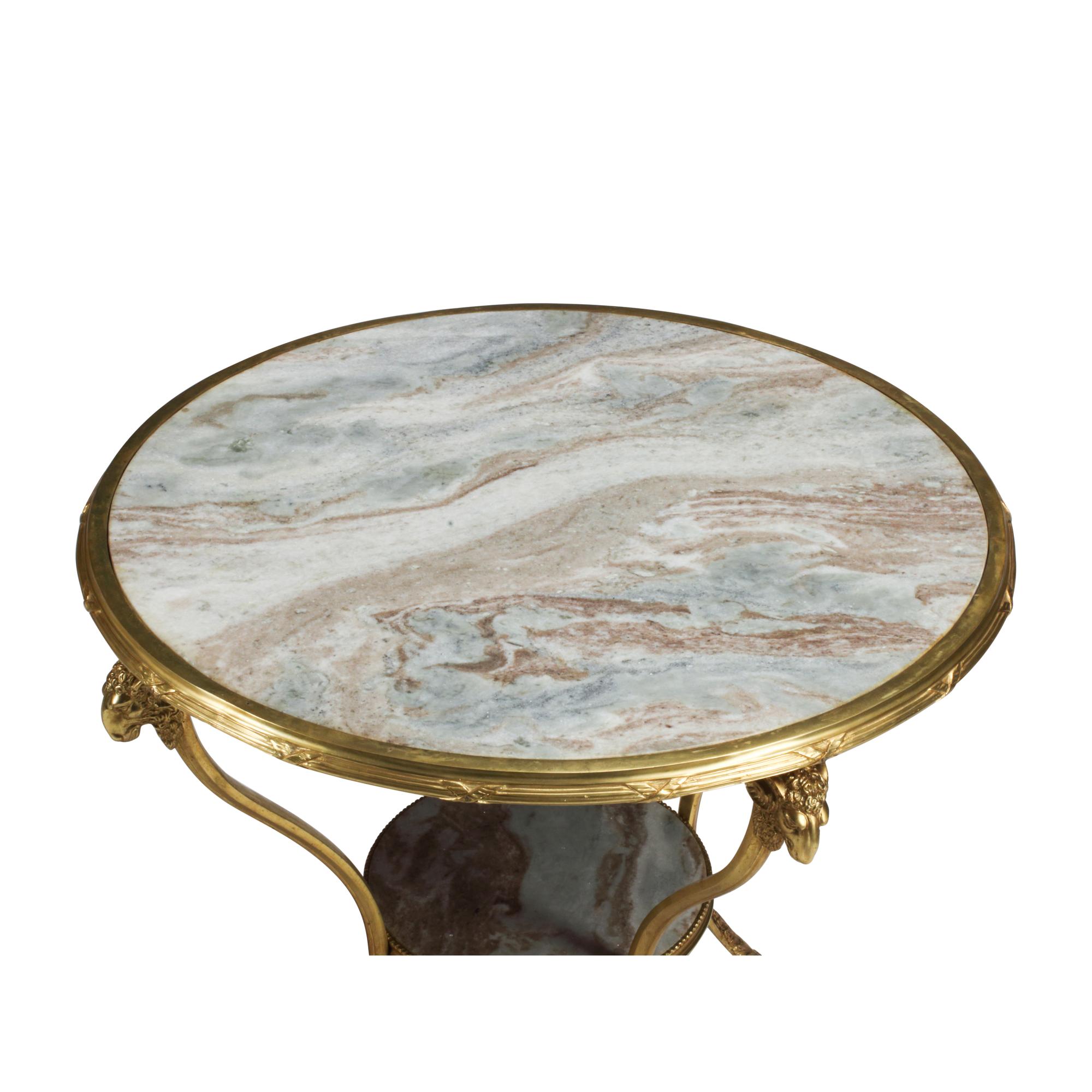 A Pair of French Neoclassical Style Gilt Bronze and Marble Guéridons