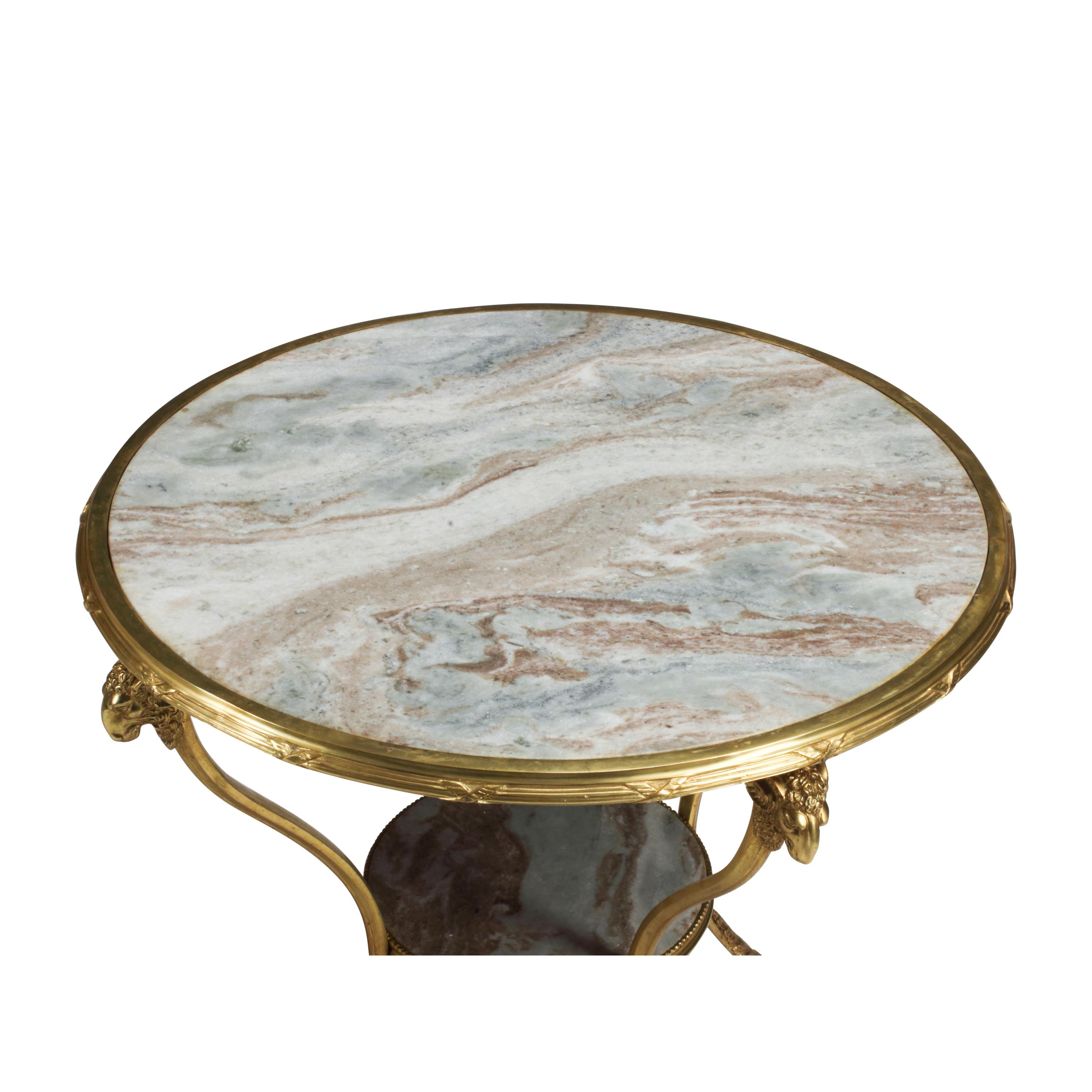 A Pair of French Neoclassical Style Gilt Bronze and Marble Guéridons