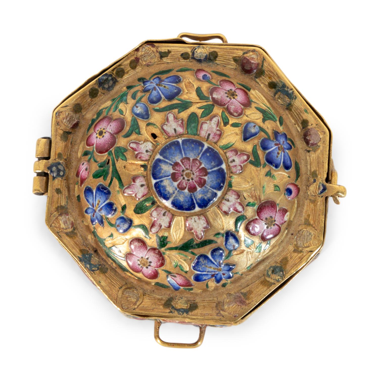 A Continental Enamel and Gold Octagonal Box