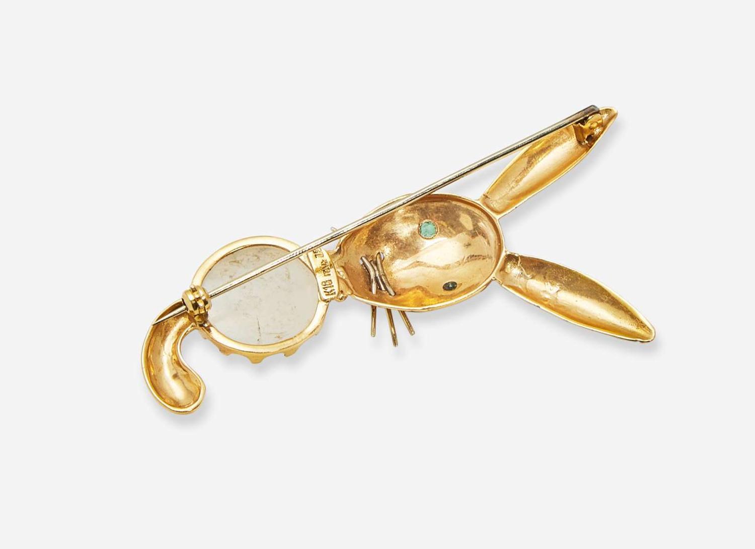 An 18K Yellow Gold and Gemstone Bunny Brooch
