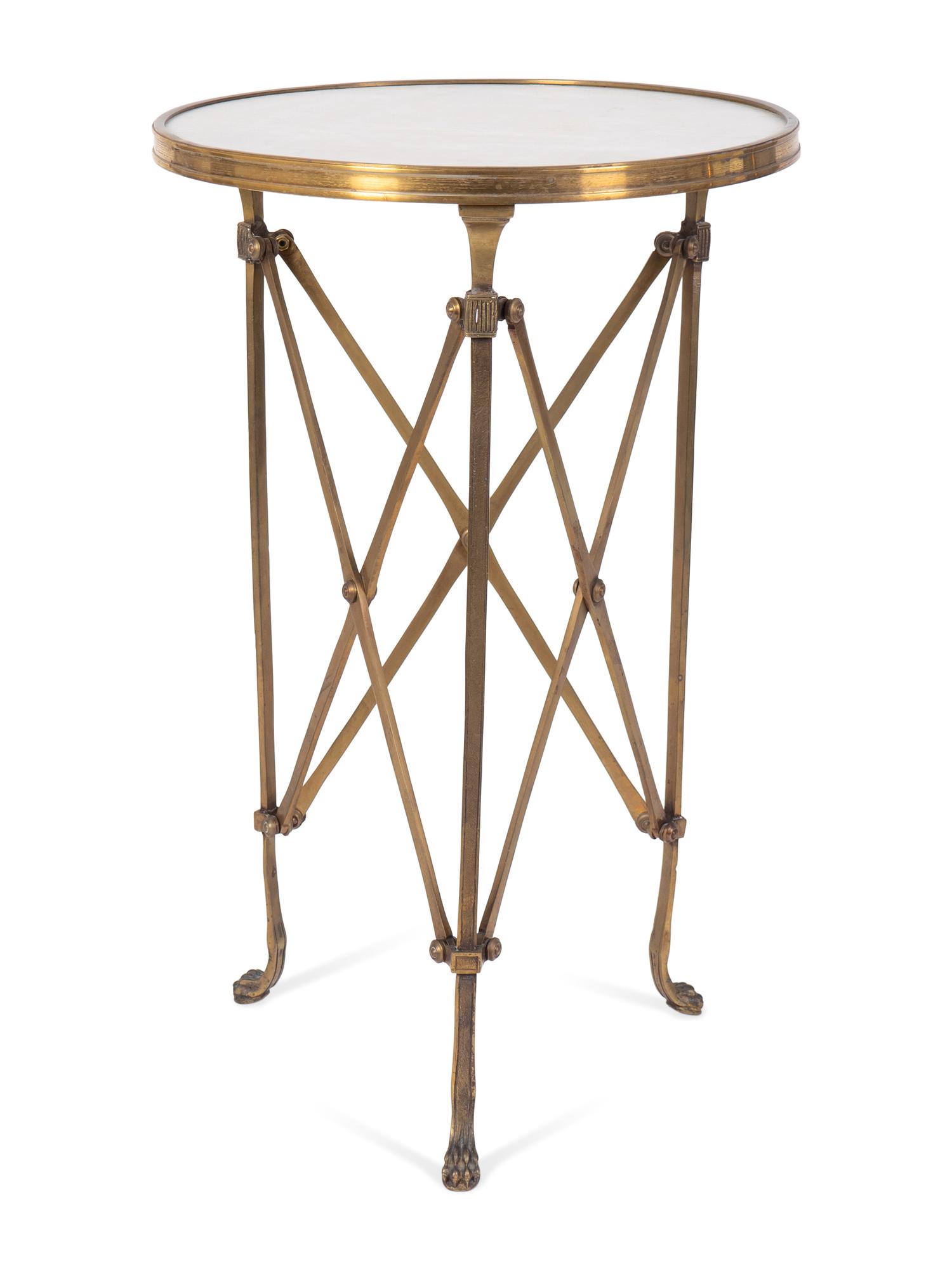 A Directoire Style Gilt Bronze and White Marble Gueridon — 20TH CENTURY