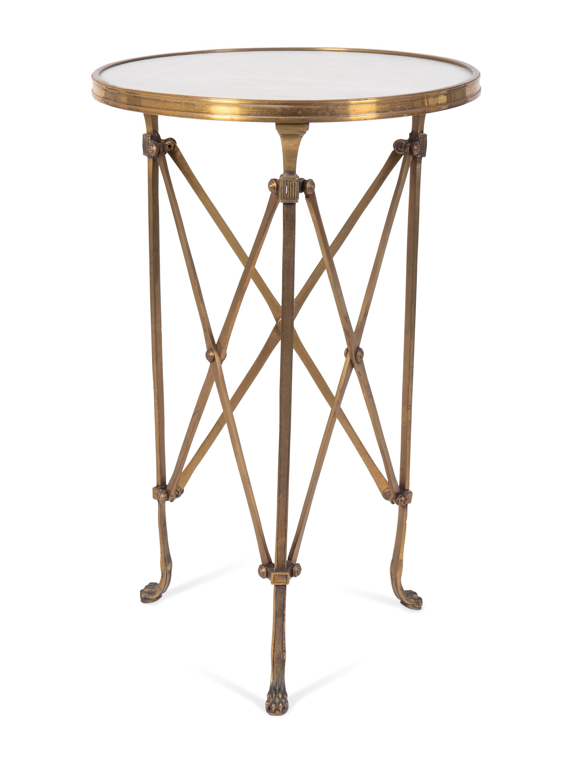 A Directoire Style Gilt Bronze and White Marble Gueridon — 20TH CENTURY