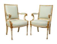 A Pair of Swedish Neoclassical Style Painted and Parcel-Gilt Armchairs — 19TH CENTURY