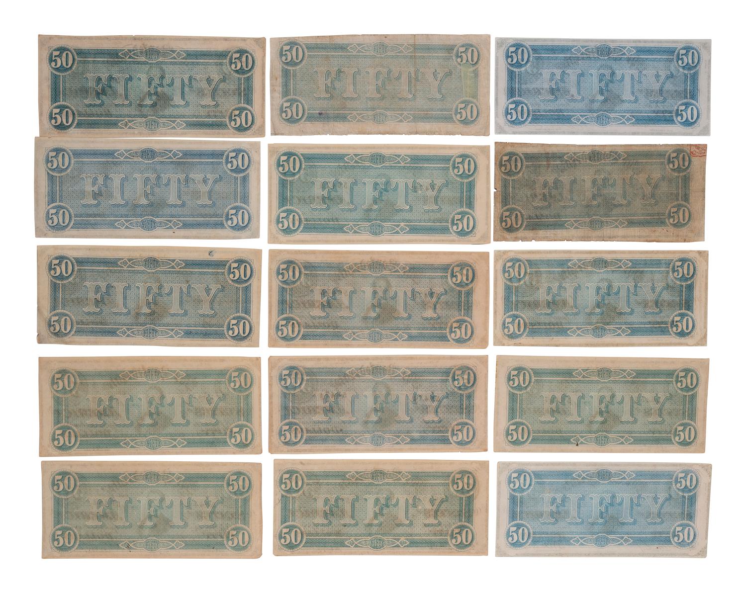 [CONFEDERATE - CURRENCY]. A large group of Confederate notes.