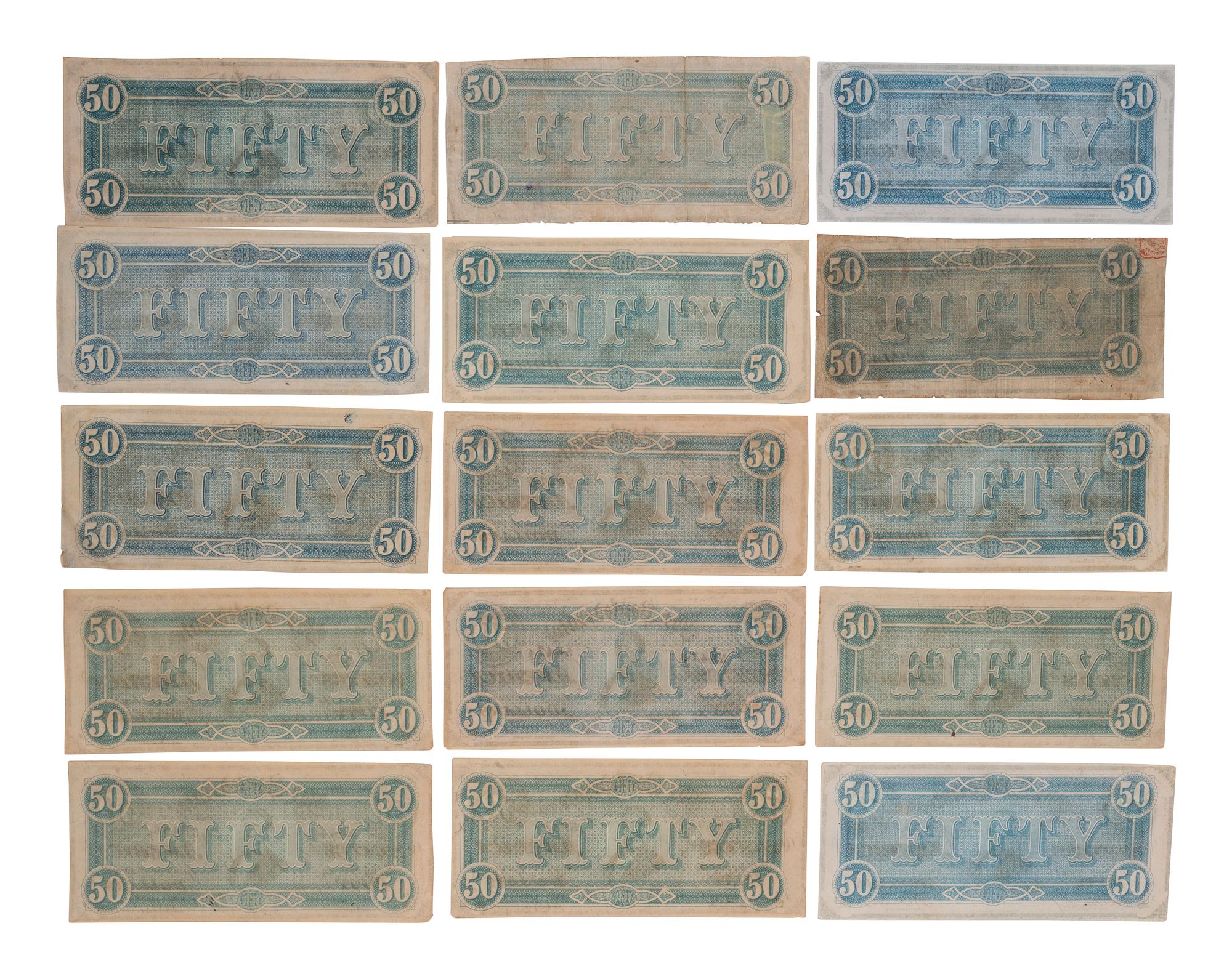 [CONFEDERATE - CURRENCY]. A large group of Confederate notes.