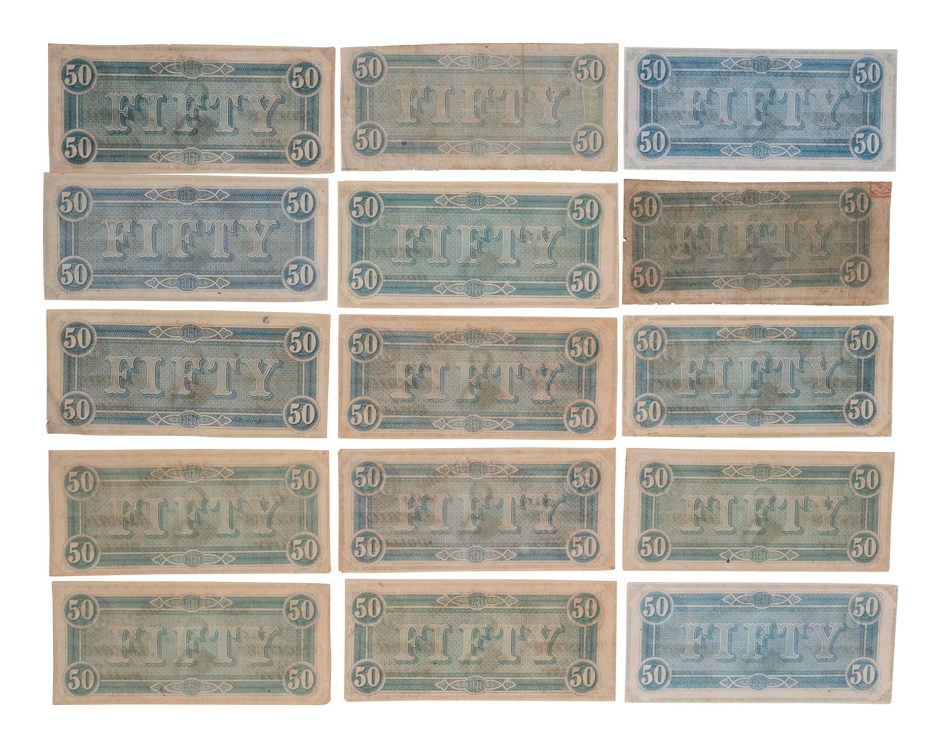 [CONFEDERATE - CURRENCY]. A large group of Confederate notes.