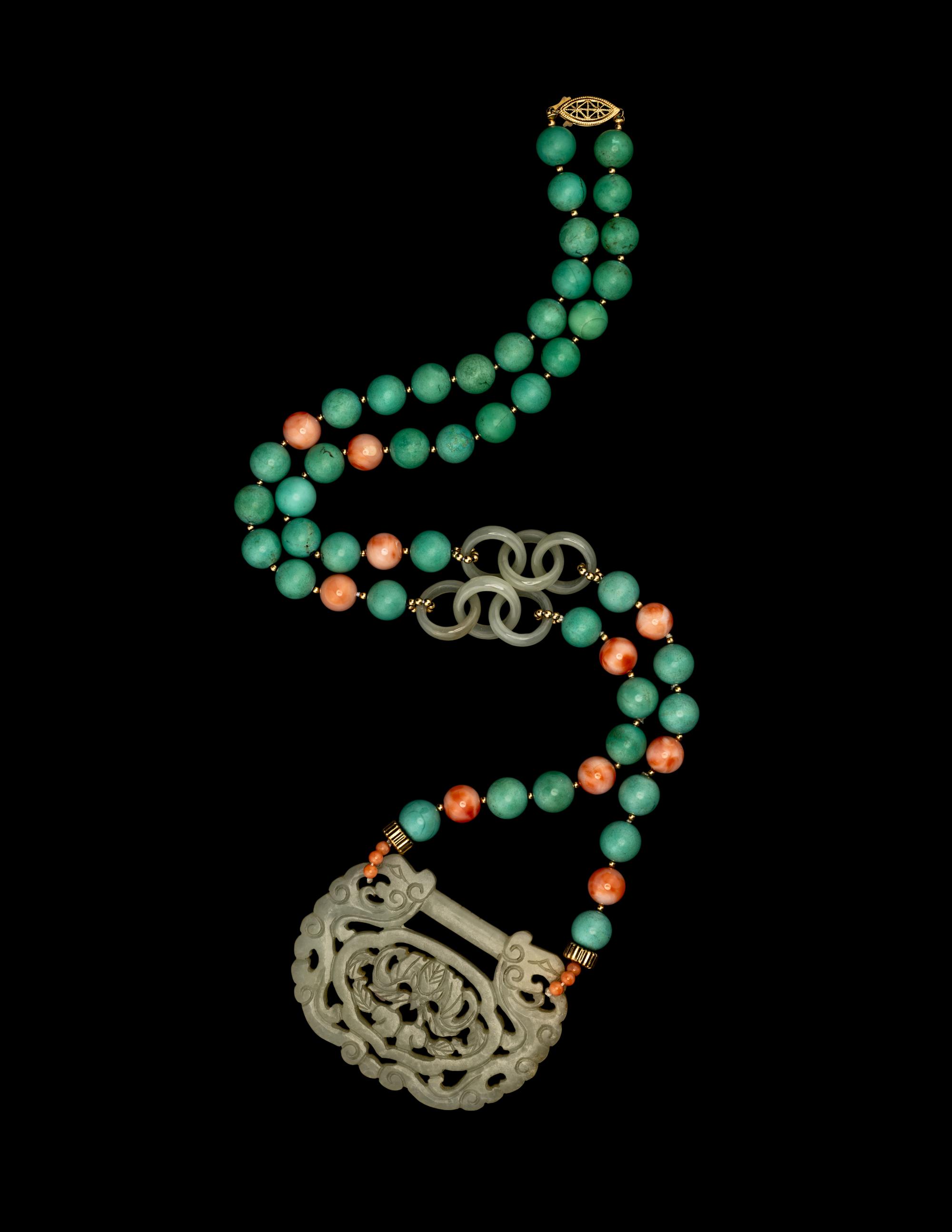 A Chinese Jade and Hardstone Necklace