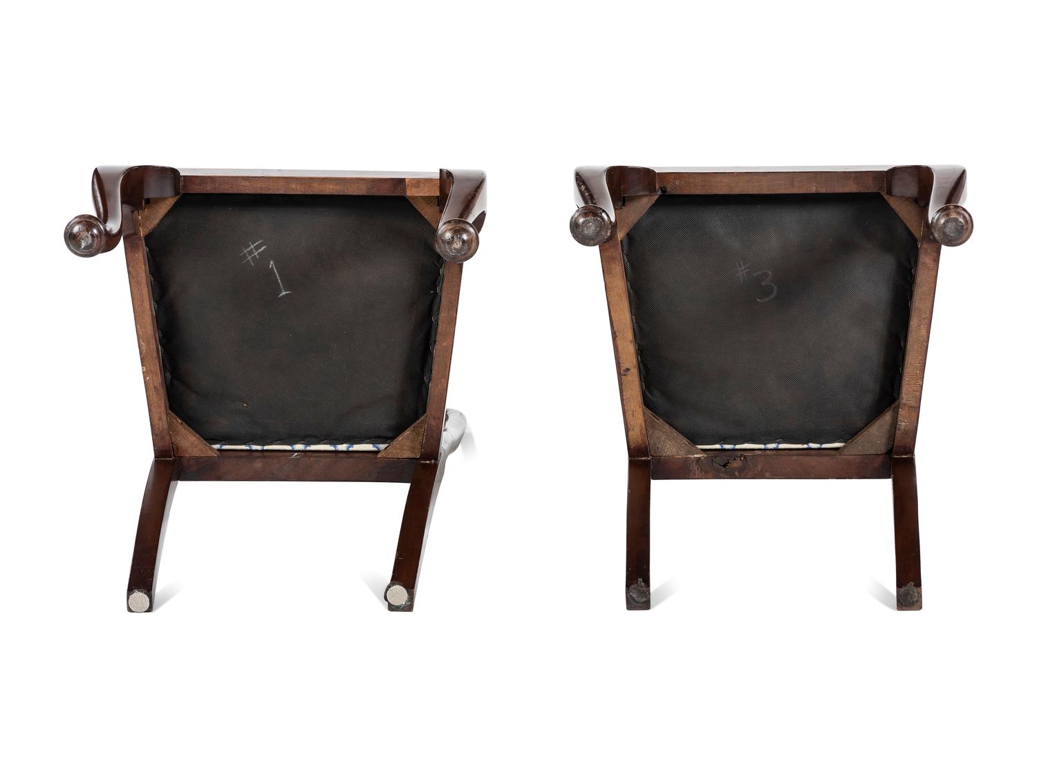 A George III Mahogany Games Table and a Set of Four Queen Anne Style Walnut Dining Chairs
