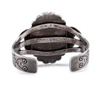 Heavily Stamped Split Shank Cuff, with Petrified Wood Cabochon