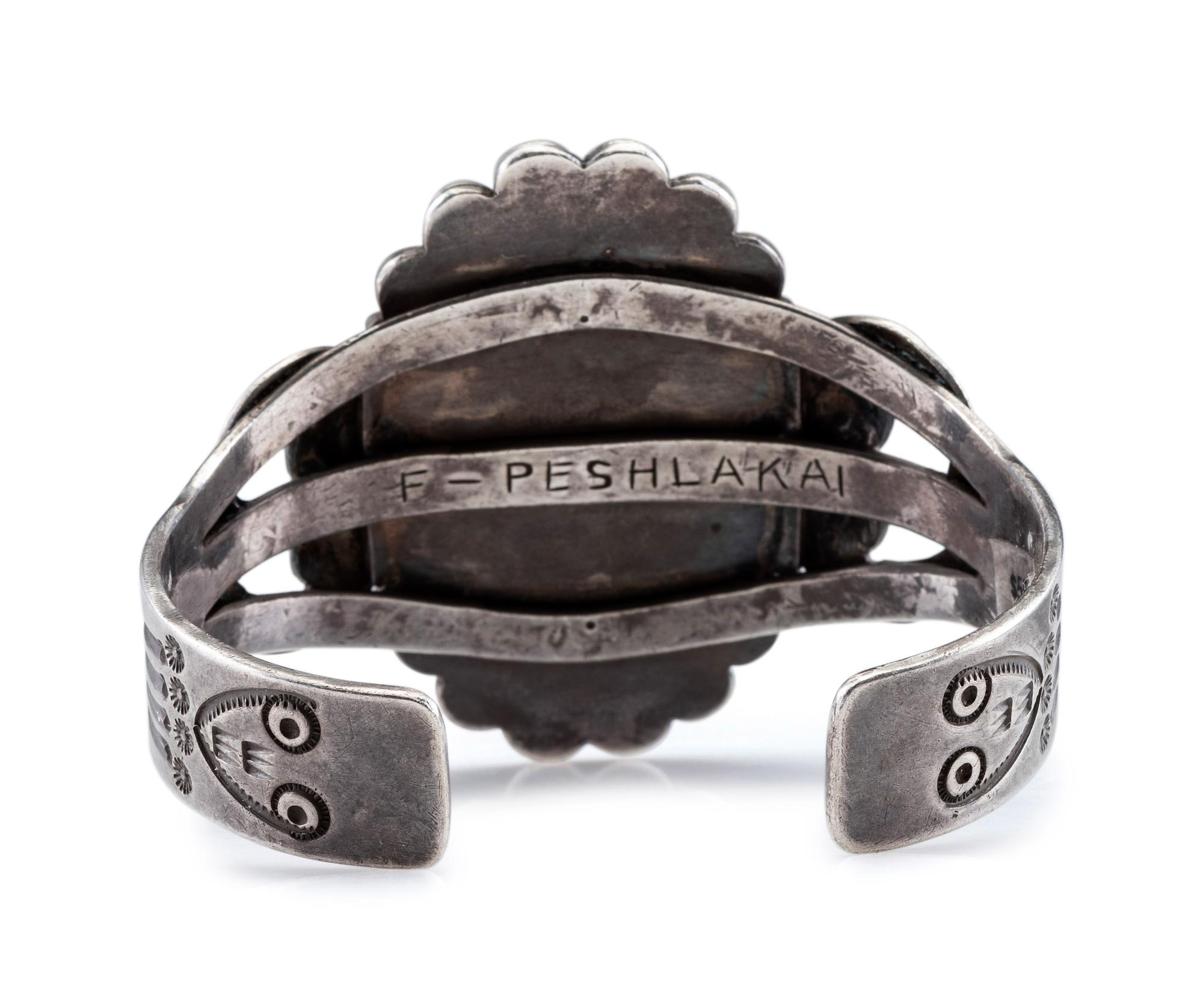 Heavily Stamped Split Shank Cuff, with Petrified Wood Cabochon