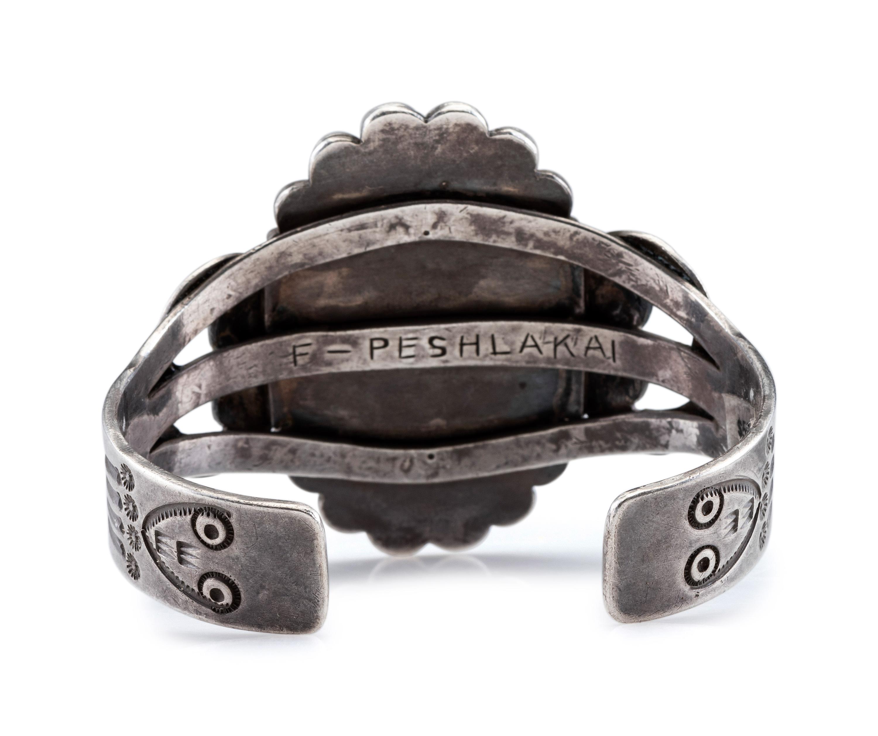 Heavily Stamped Split Shank Cuff, with Petrified Wood Cabochon