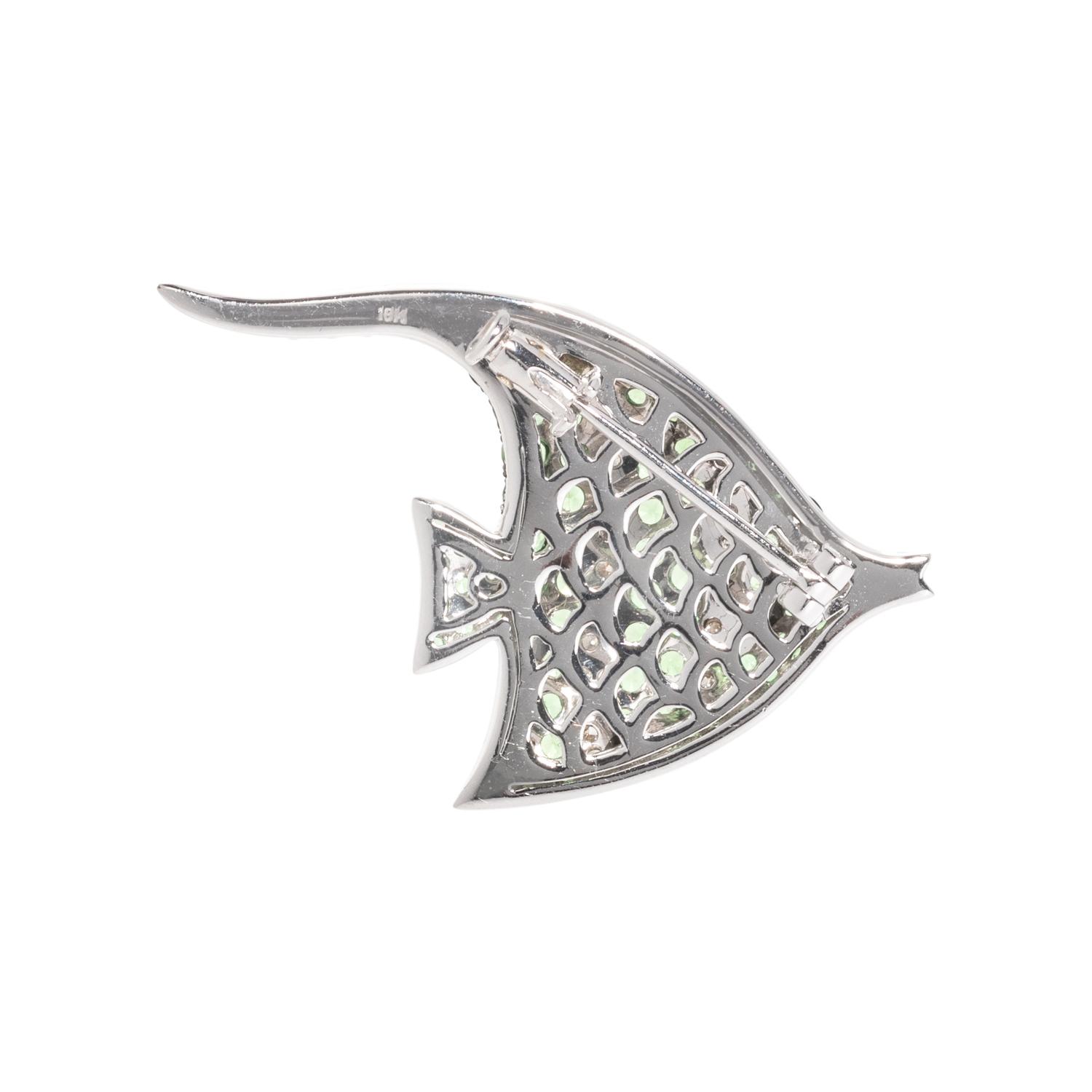 TSAVORITE GARNET AND DIAMOND FISH BROOCH