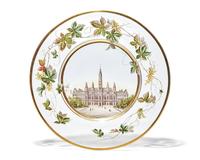 An Enamel Decorated Glass Plate Depicting Wiener Rathaus, Rathausplatz, Vienna