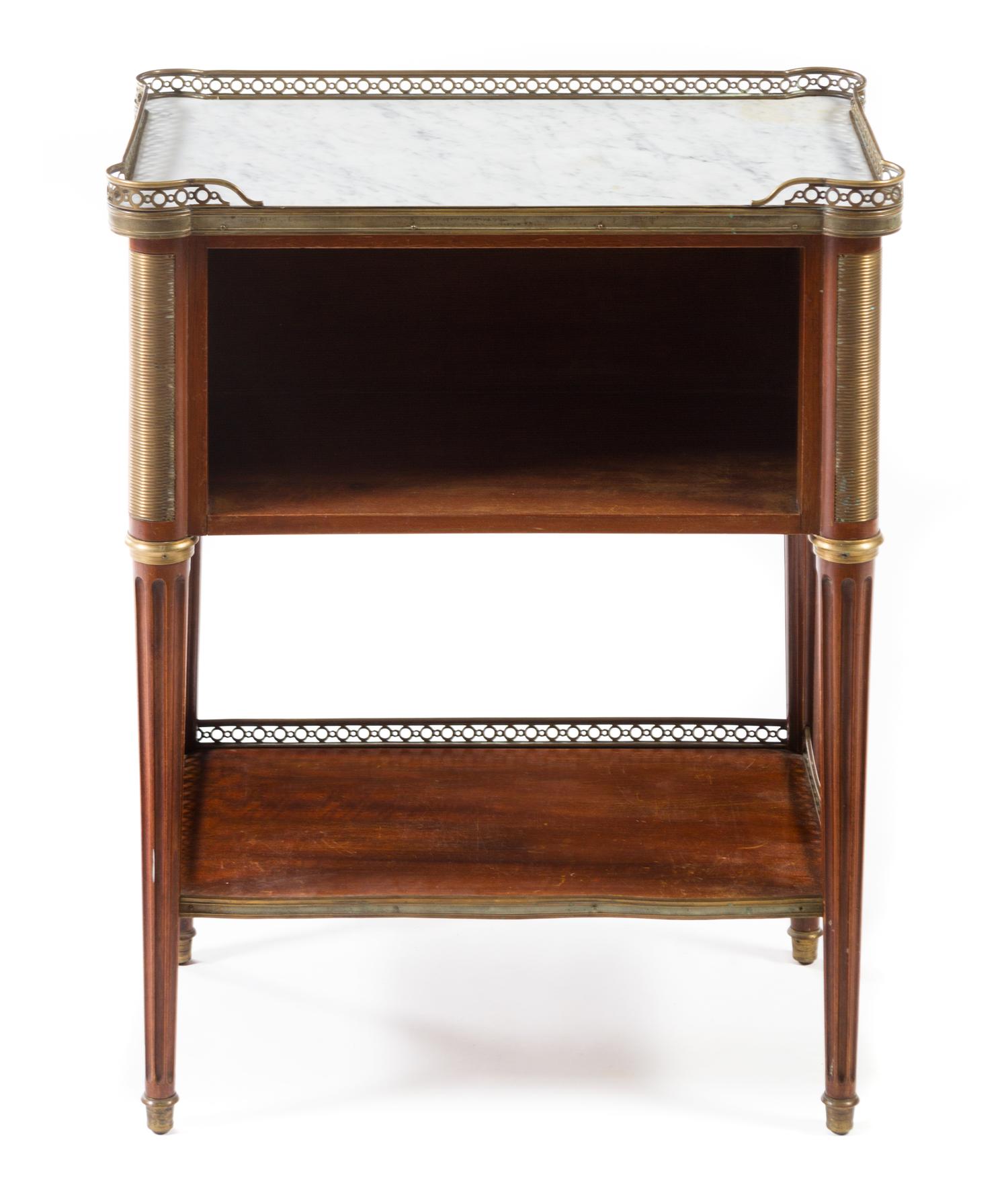 A Louis XVI Style Gilt Bronze Mounted Mahogany Side Table Height 29 x width 22 3/4 x depth 13 7/8 inches. — 20TH CENTURY