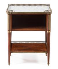 A Louis XVI Style Gilt Bronze Mounted Mahogany Side Table Height 29 x width 22 3/4 x depth 13 7/8 inches. — 20TH CENTURY