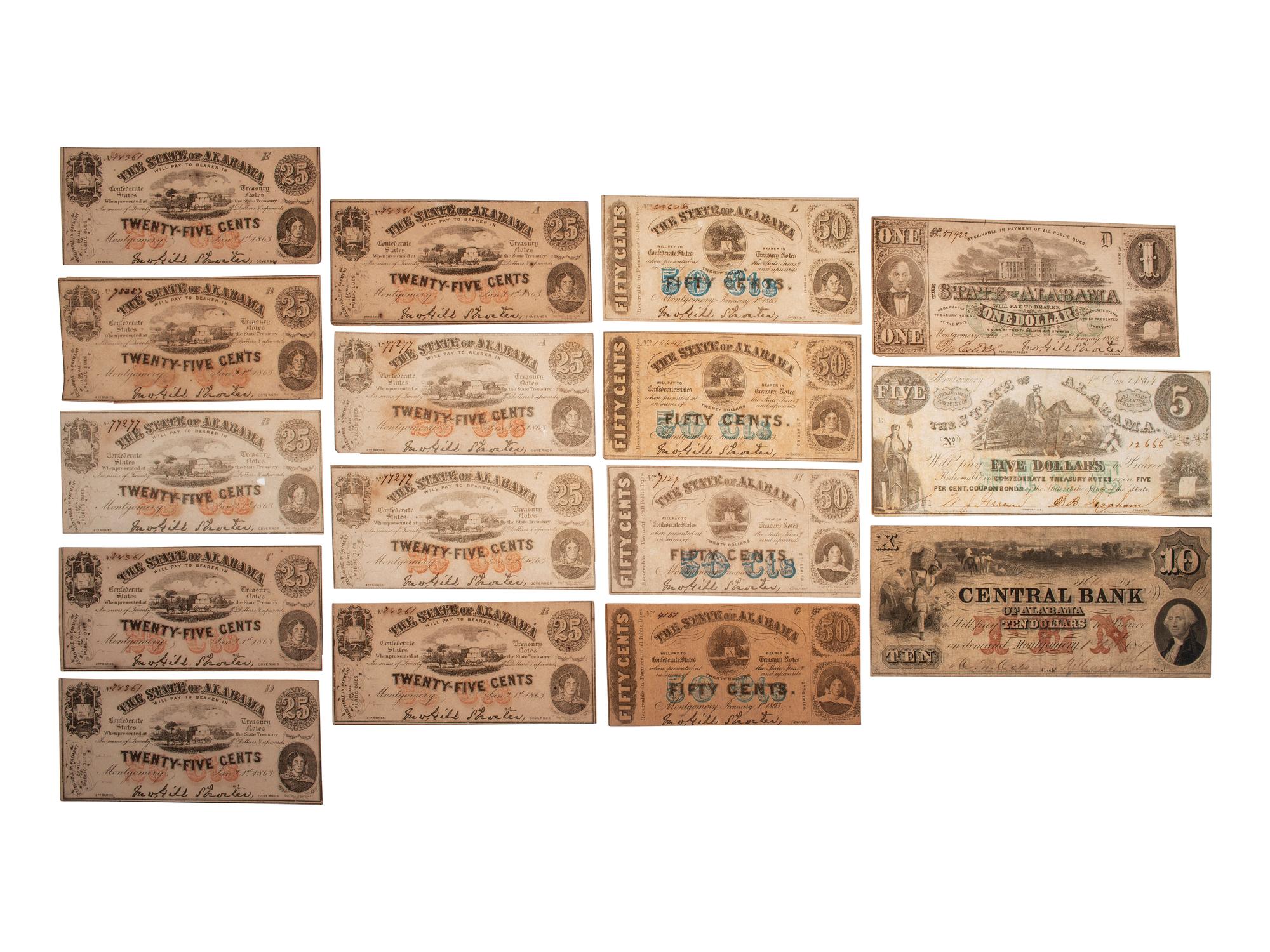[CONFEDERATE - CURRENCY]. A large group of southern states currency, including:
