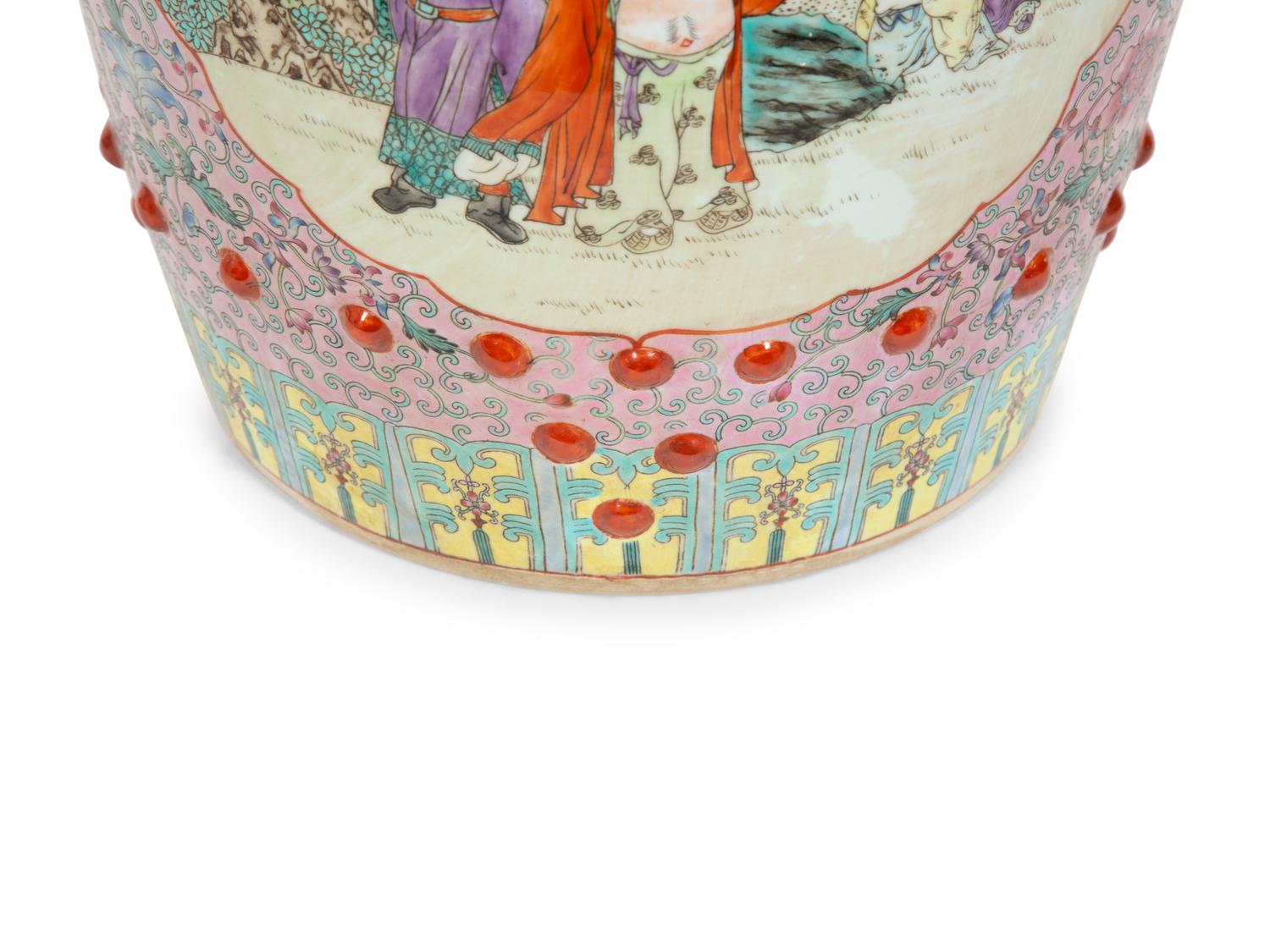 A Chinese Export Enameled Porcelain Garden Seat