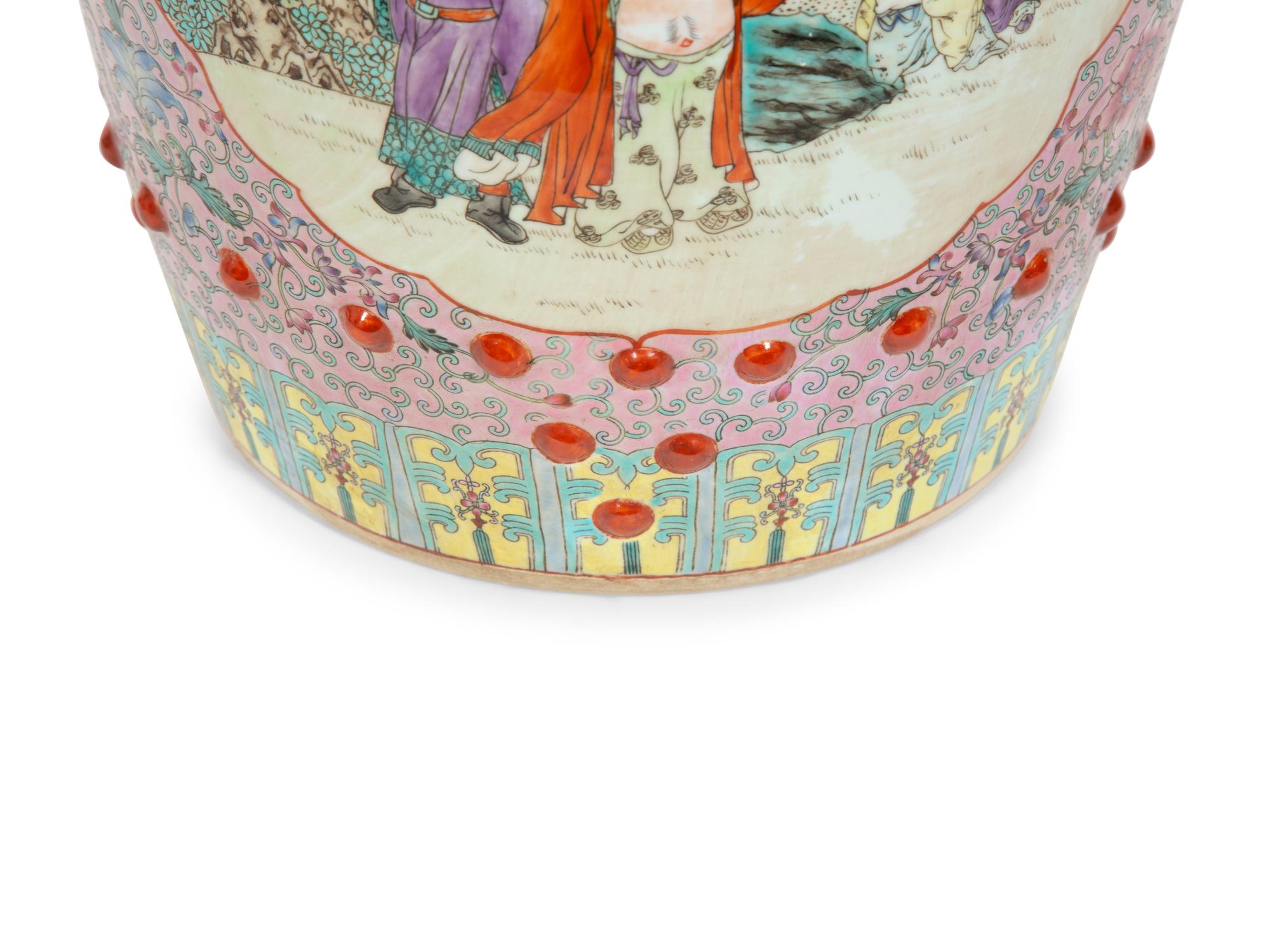 A Chinese Export Enameled Porcelain Garden Seat