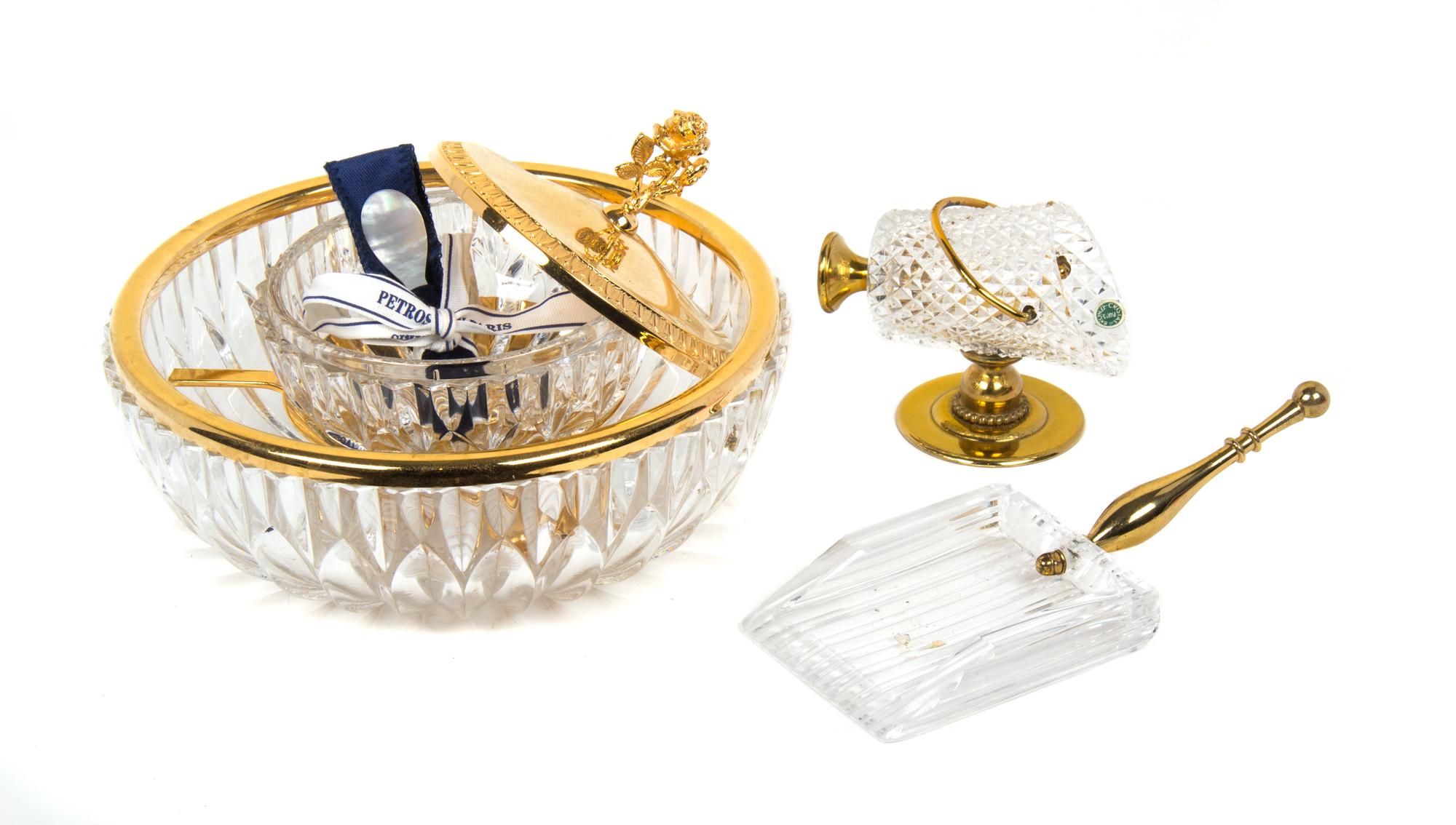 Three French Gilt Metal Mounted Crystal Articles Diameter of bowl 8 1/2 inches. — 20TH CENTURY