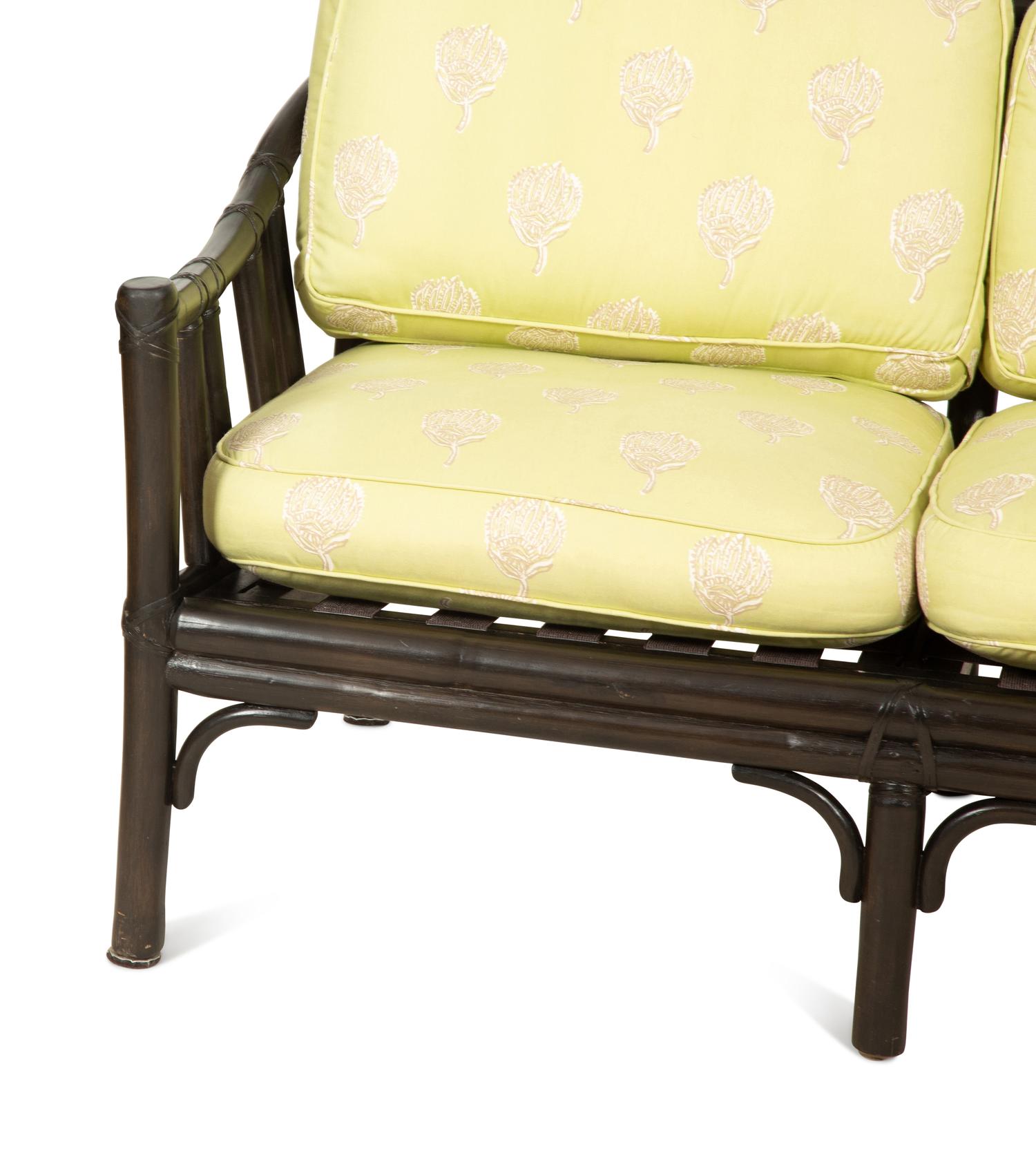 A McGuire Black Painted Rattan Six-Piece Furniture Suite